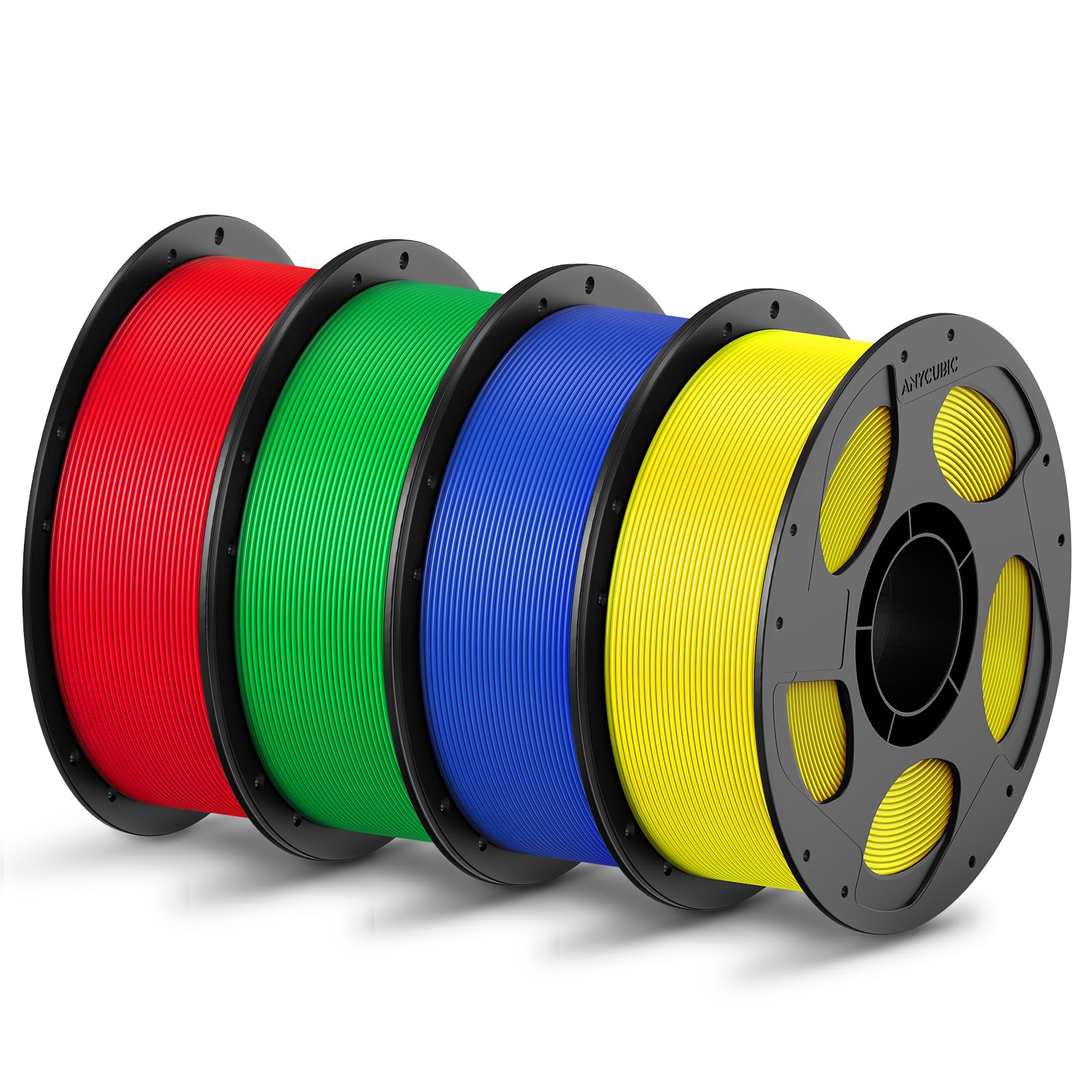 ANYCUBIC PLA Filamento 1,75 mm, Filamento PLA per Stampanti 3D, Elevata Compatibilità, Confezione Sigillata Sottovuoto, Identificazione Intelligente, 4KG Rosso, Verde, Blu, Giallo