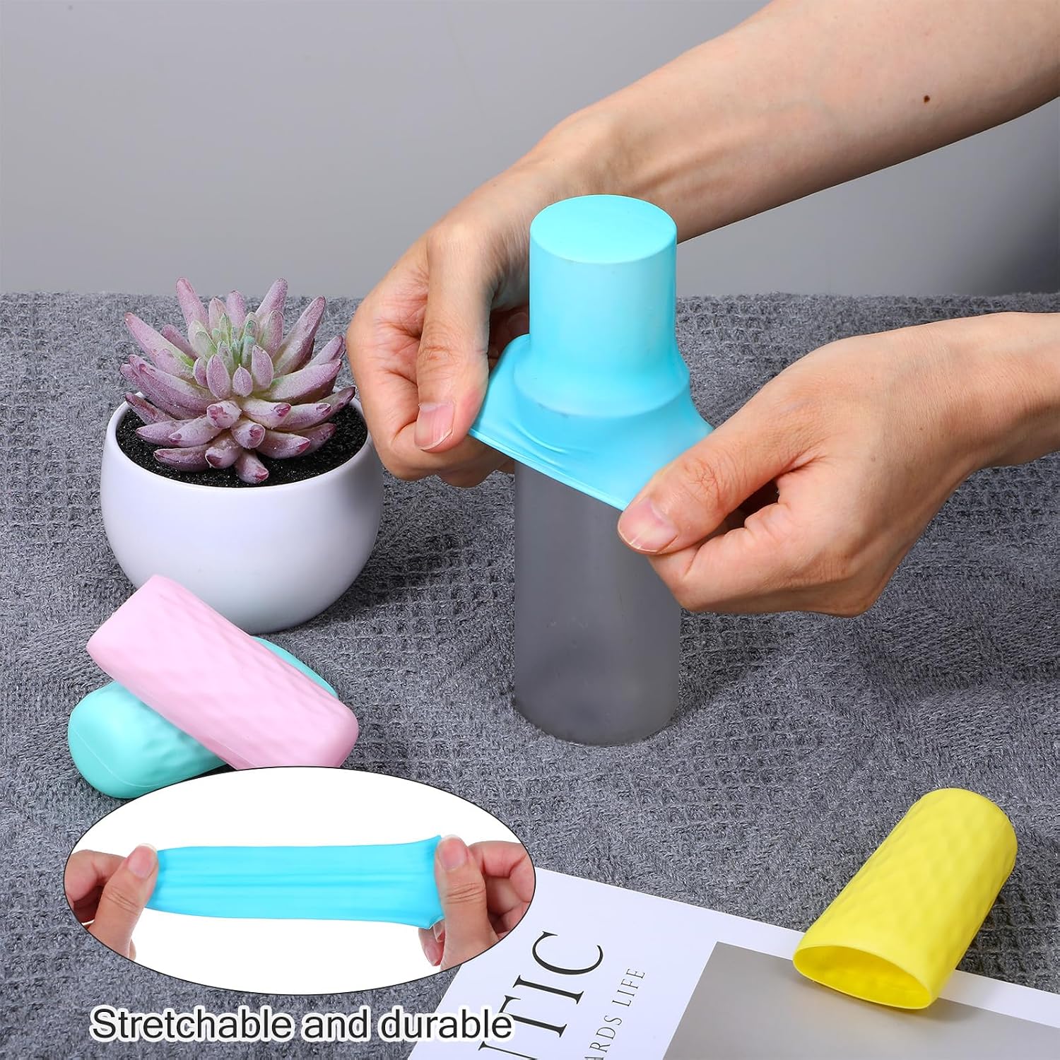 Sibba 10 Pack Travel Essentials Silicone Bottle Covers, Spill Proof Bottle Cover, Leak Proofing Elastic Sleeves, Cruise Essential, Fits Various Travel Size Bottles