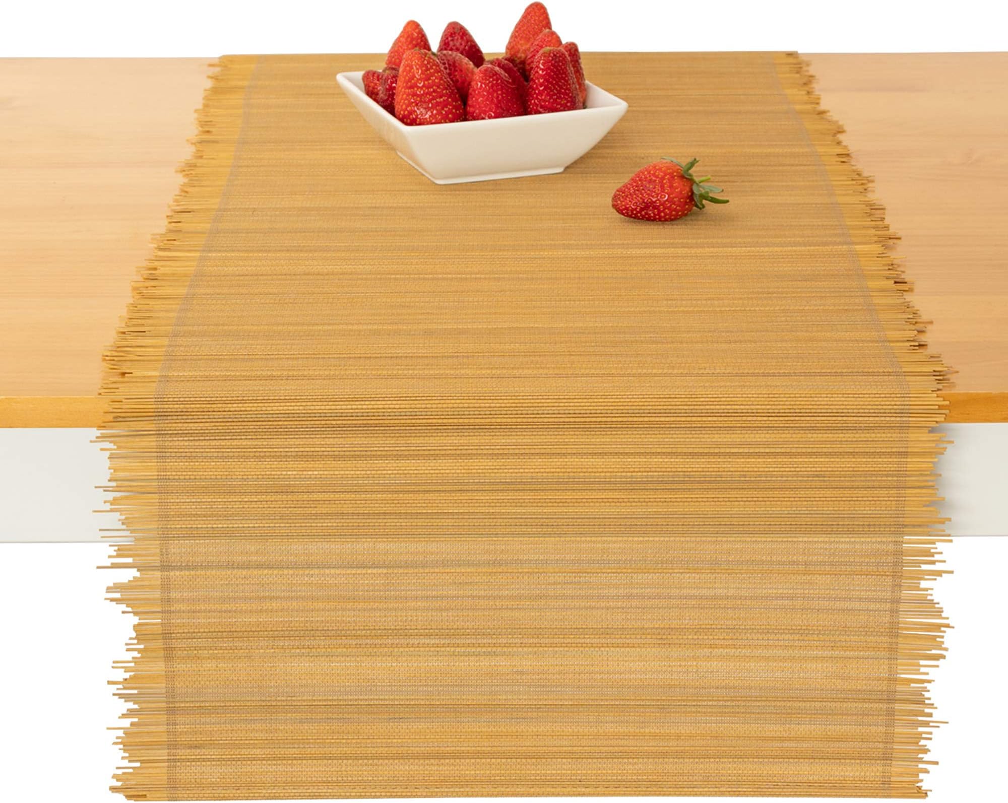 Natural Bamboo Table Runner – Coffee Table Runner – Handmade Home Decor for Kitchen 14” x 60” – Rustic Woven Runners by Toma Tov, Natural