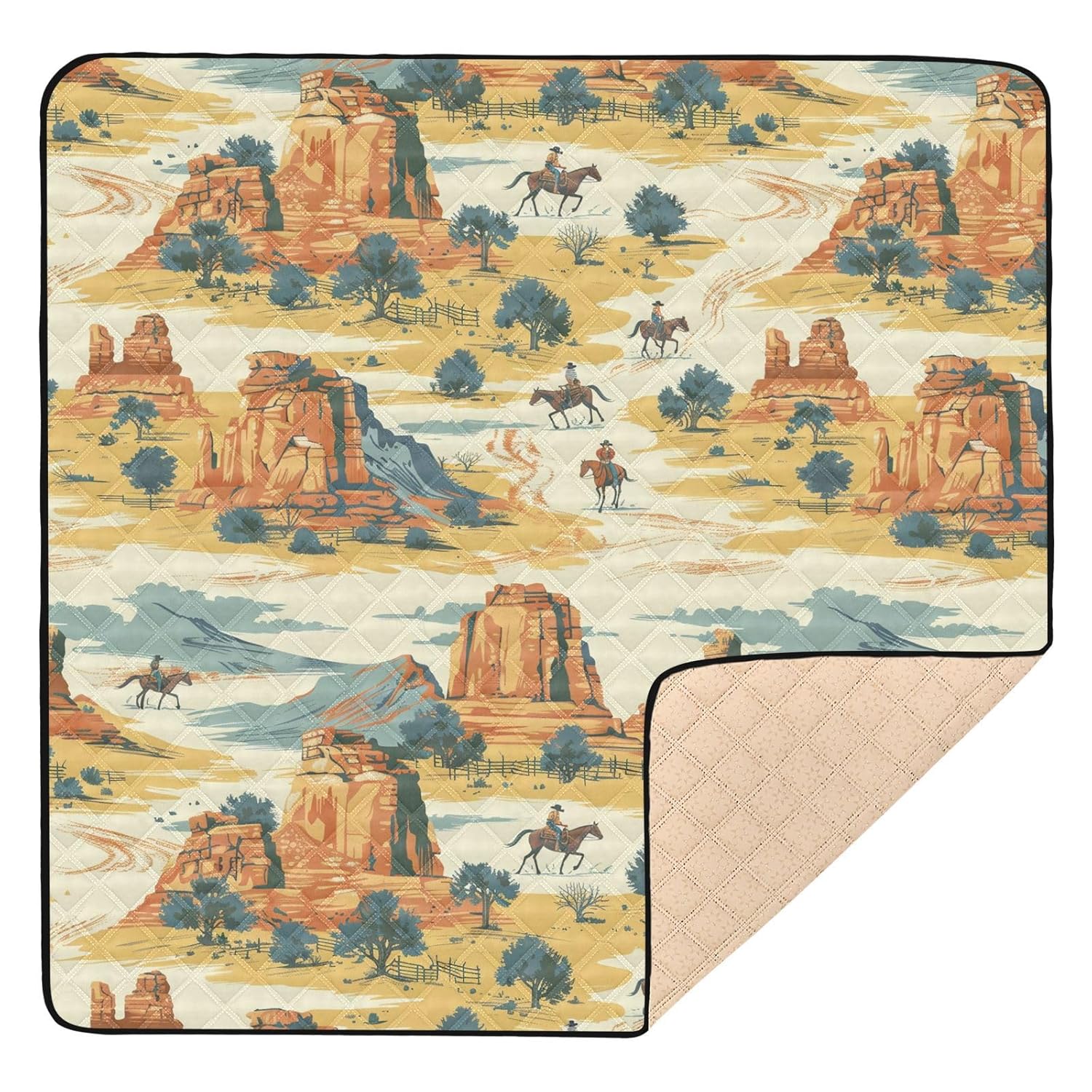 Baby Play Mat Wild West Cowboy Mountains 50 x 50 Playpen Mats for Floor Play Gym Crawling Mat Non-Slip Cushioned Baby Playmat for Infants, Babies, Toddlers