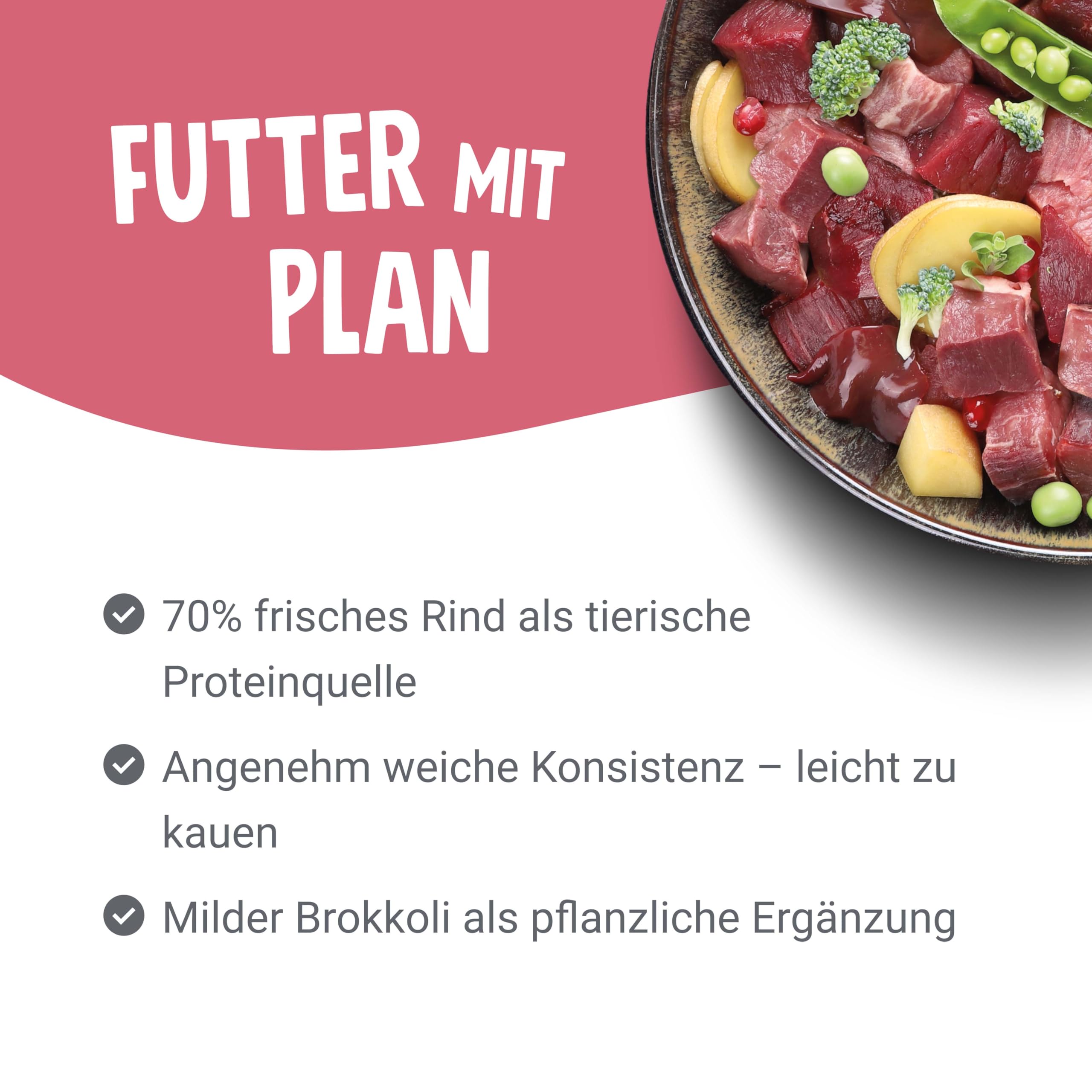 Pets Deli Classic Soft Hunde Soft-Trockenfutter Rind & Brokkoli, weich & leicht zu kauen, getreidefrei, ohne Zucker, 2kg, Premium Qualität