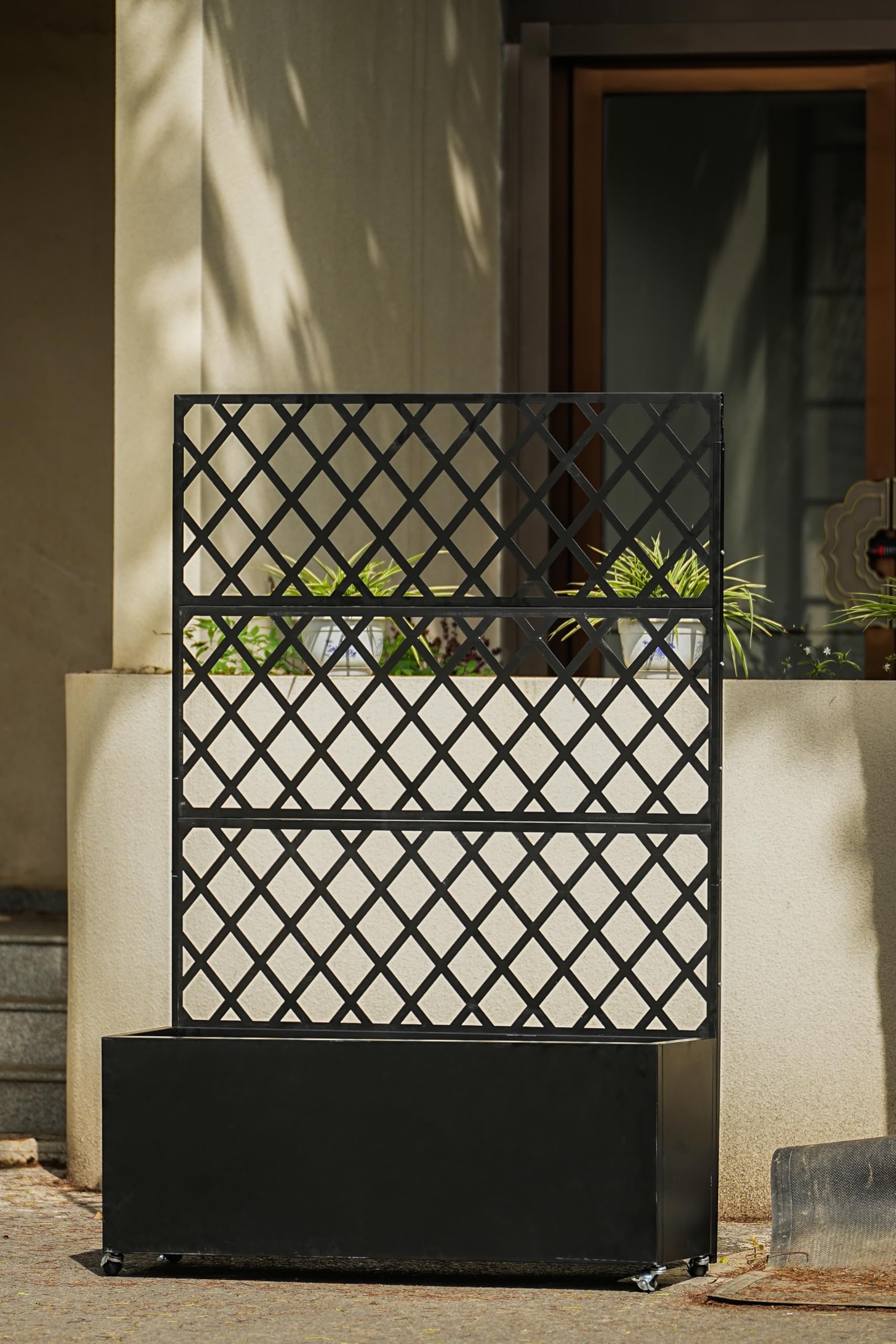 Jardinière extérieure en acier galvanisé, avec treillis et roues avec frein, trous de drainage et écran pour la confidentialité des légumes, convient pour les terrasses et balcons, 89 x 180 cm