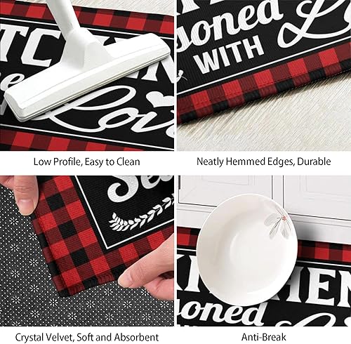 Miniatura 6 de Ideasonna Juego de 2 tapetes de cocina rojos a cuadros de búfalo, lavables, antideslizantes, para piso, 2 piezas, decoración de cocina roja