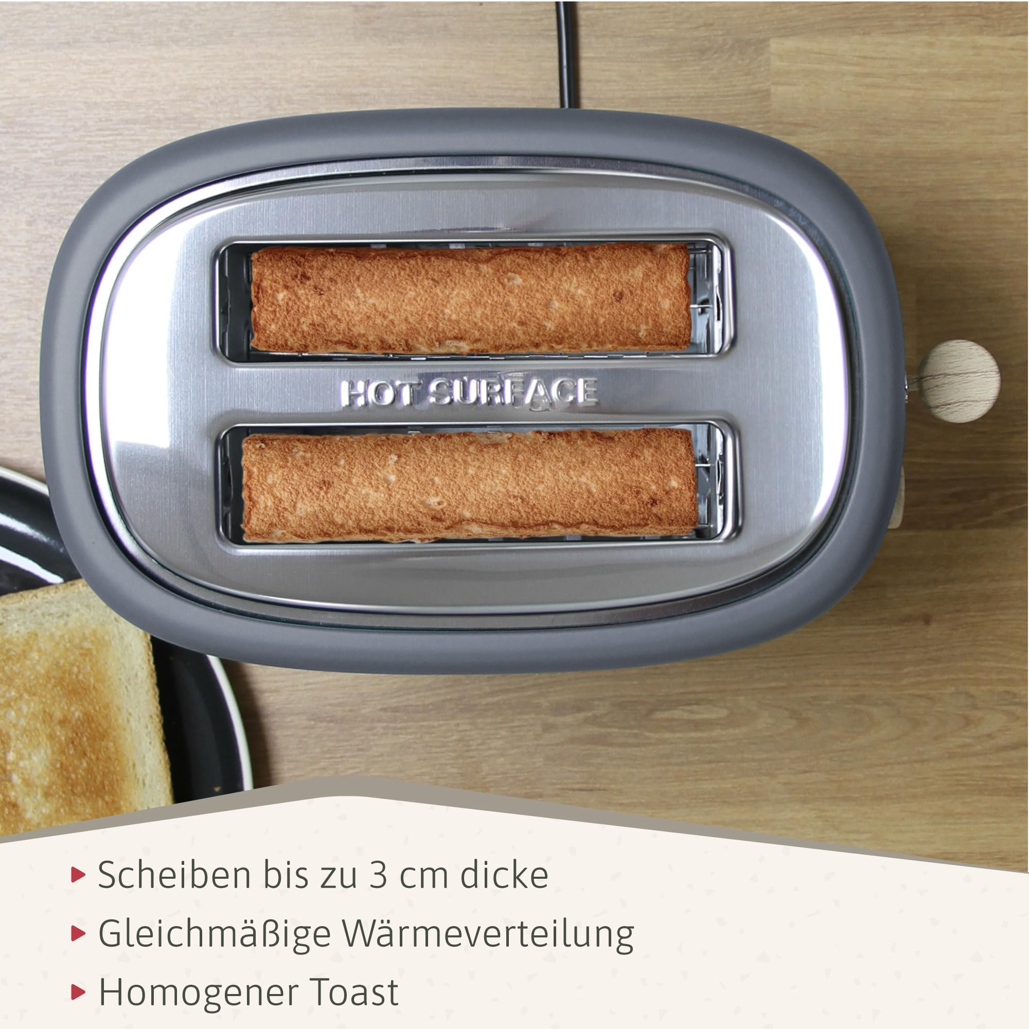 briebe Nordic Set Toaster 2 Scheiben Breite Schlitze Brötchenaufsatz 6 Toast Stufen Wasserkocher 1,7L 2200W BPA-frei Frühstücksset Grau