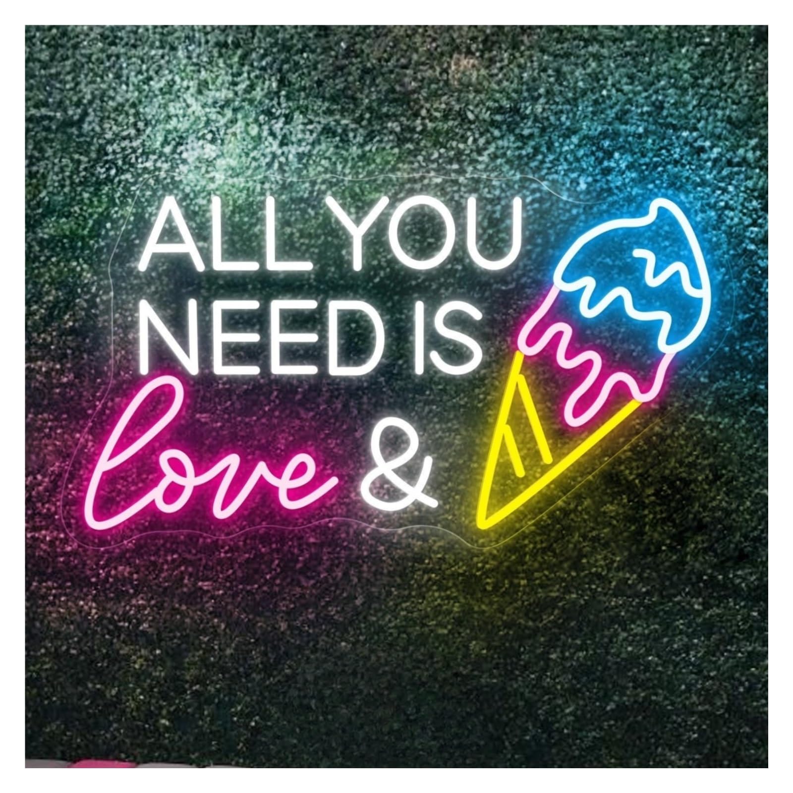 néon signe Enseigne Lumineuse All You Need Is Love & Ice Cream, Décoration Murale Pour Bar À Glaces, Restaurant 25cmx45cm