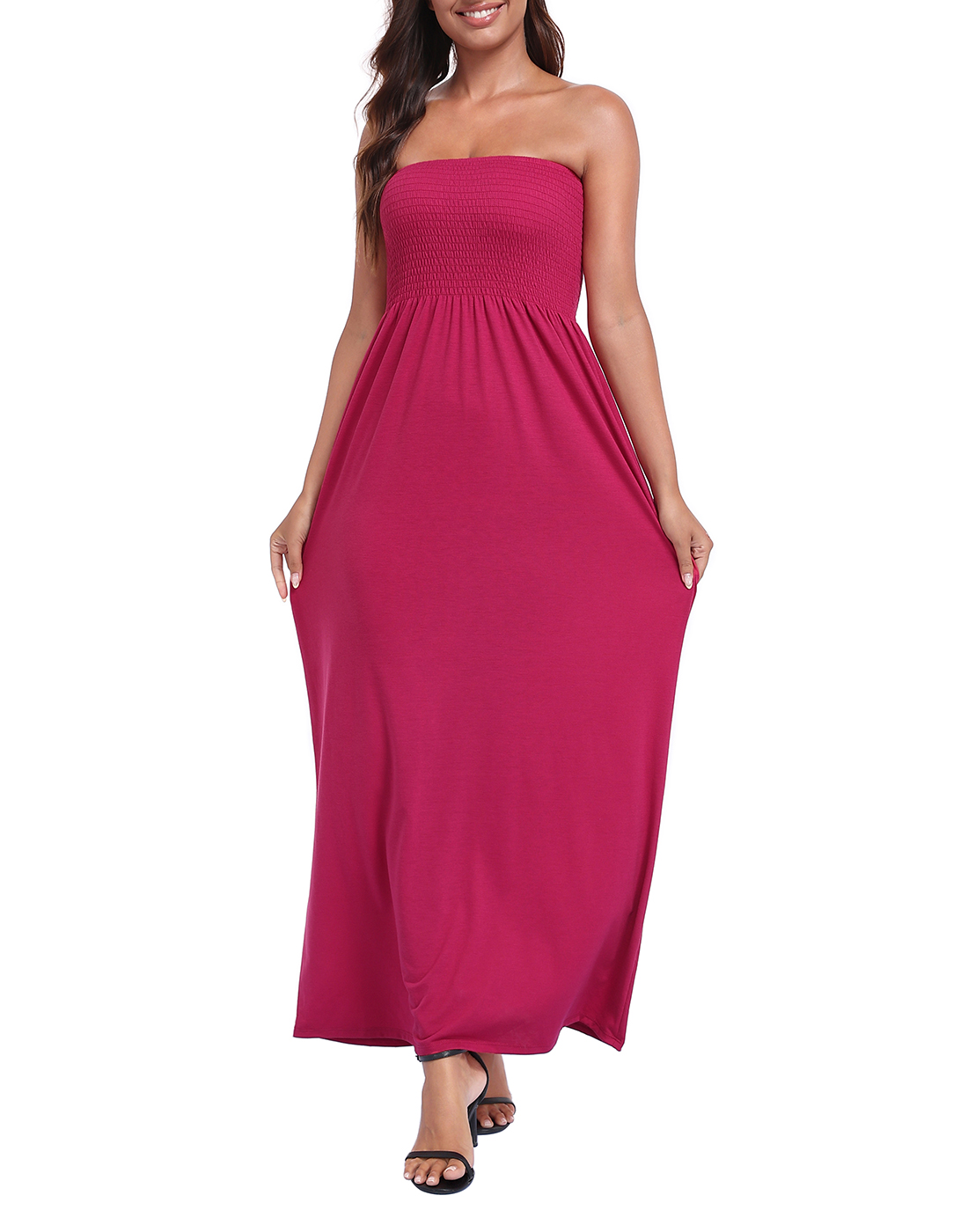 knee length dresses for ladies Plus Size Slit Back Maxi Tube Dress main image 1