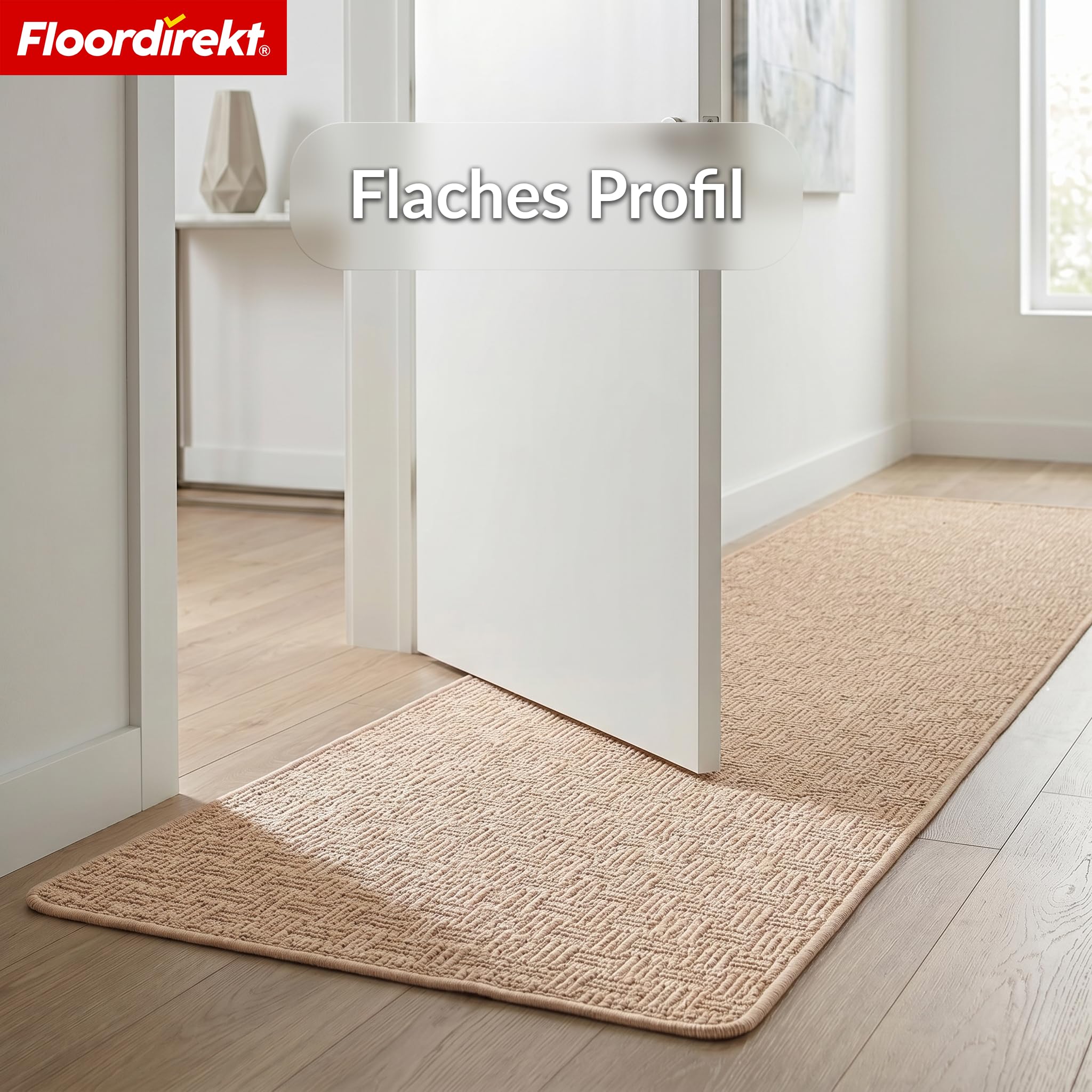 Floordirekt Teppichläufer Monaco Beige 80x400 cm - Läufer für Küche, Flur & Wohnraum - Feinschlingen Teppich - rutschfest & Antistatisch