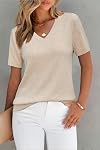 Arach&Cloz Women's 2026 Trendy Short Sleeve Sweaters Wool Blend V Neck Pullover Tops Business Casual Outfits