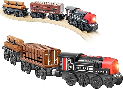 Tren motorizado para pista de madera, juego de 3 piezas de juguete de tren para niños de 3, 4, 5 años, tren a batería compatible con Thomas &