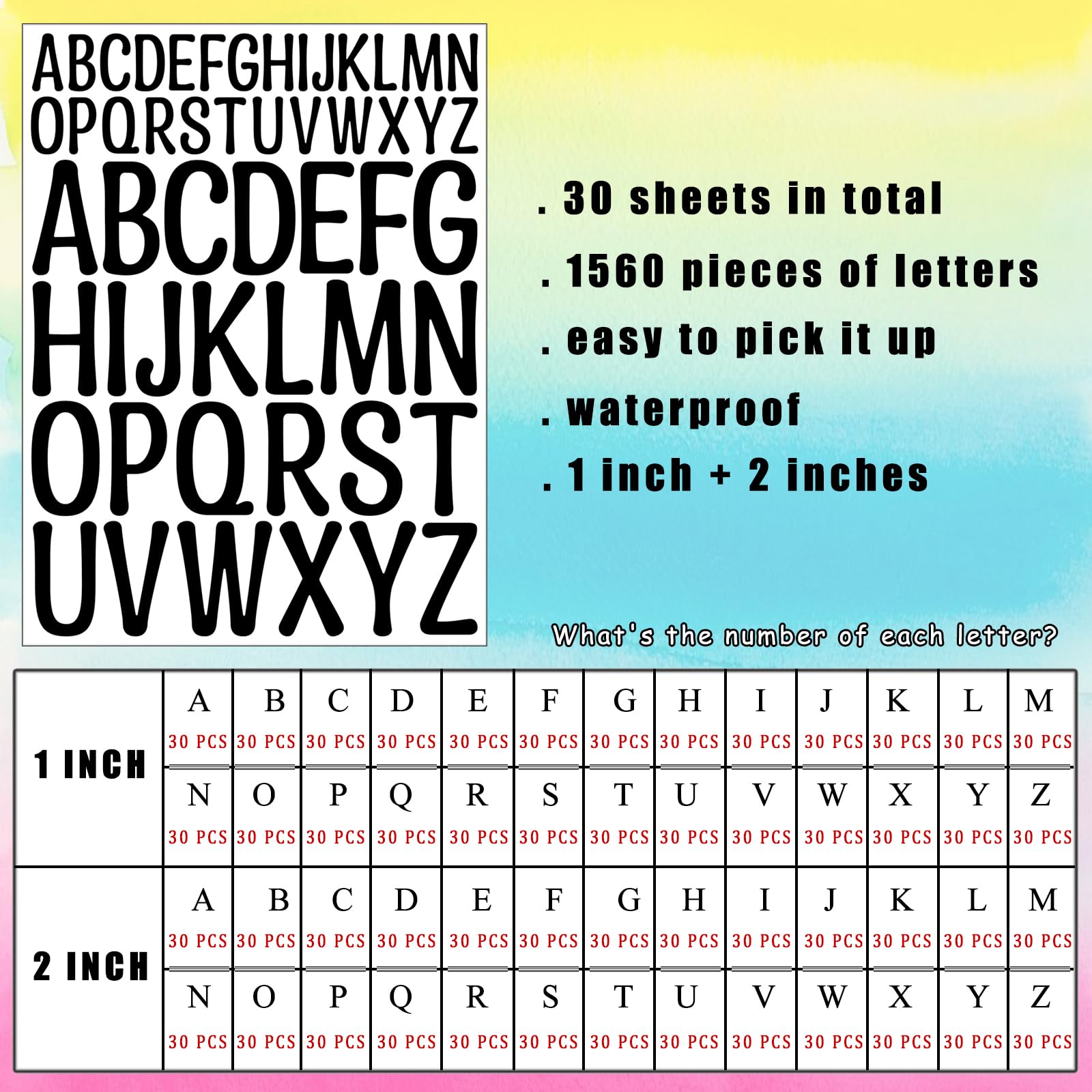 Snapklik.com : Bemeol Letter Stickers 30 Sheets Self Adhesive Vinyl ...