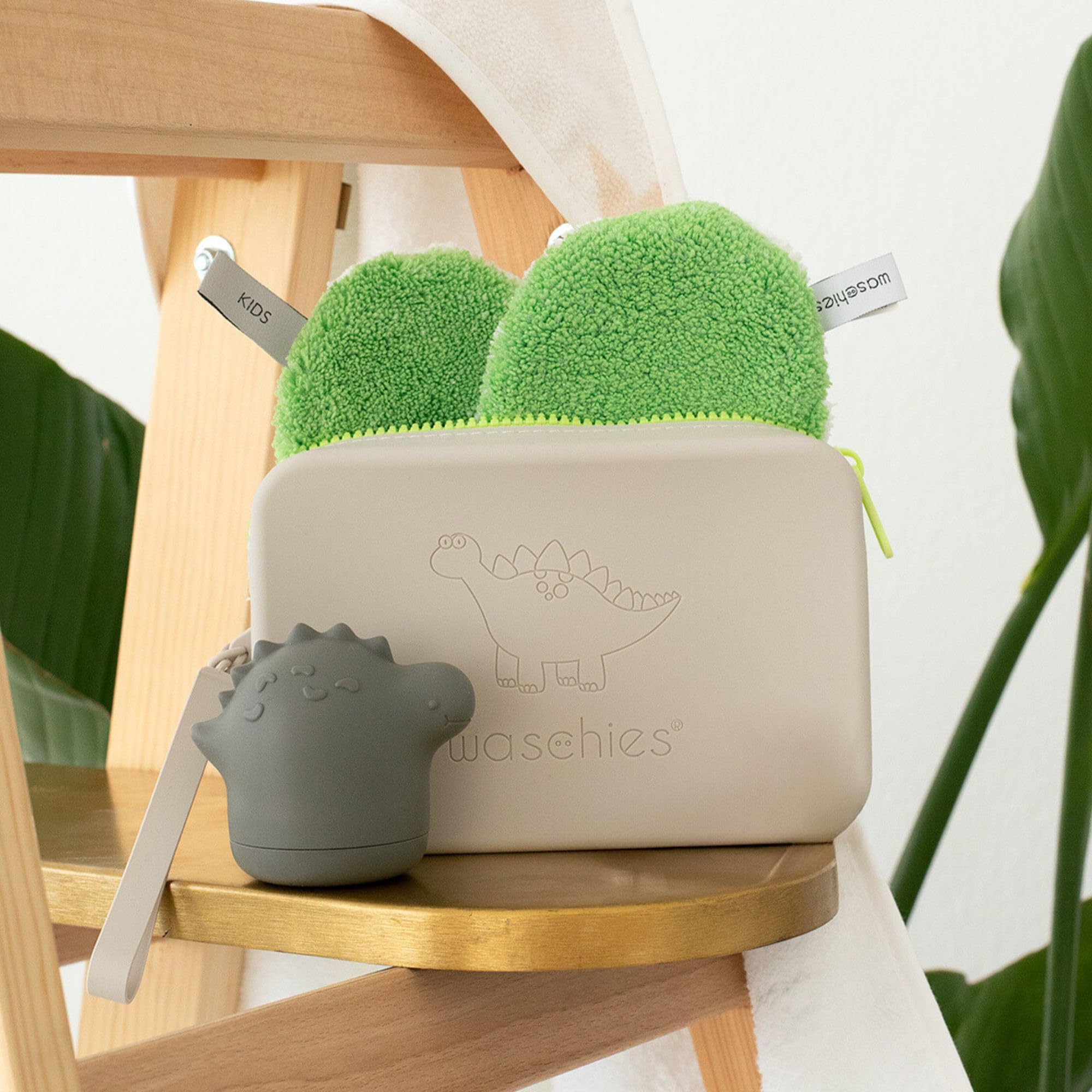 waschies "Travel Set Kids" trwała i wodoodporna torba do przechowywania wraz z wielokrotnego użytku podkładkami do mycia na podróż, nadająca się do prania, zestaw podróżny i prezentowy, szary, M