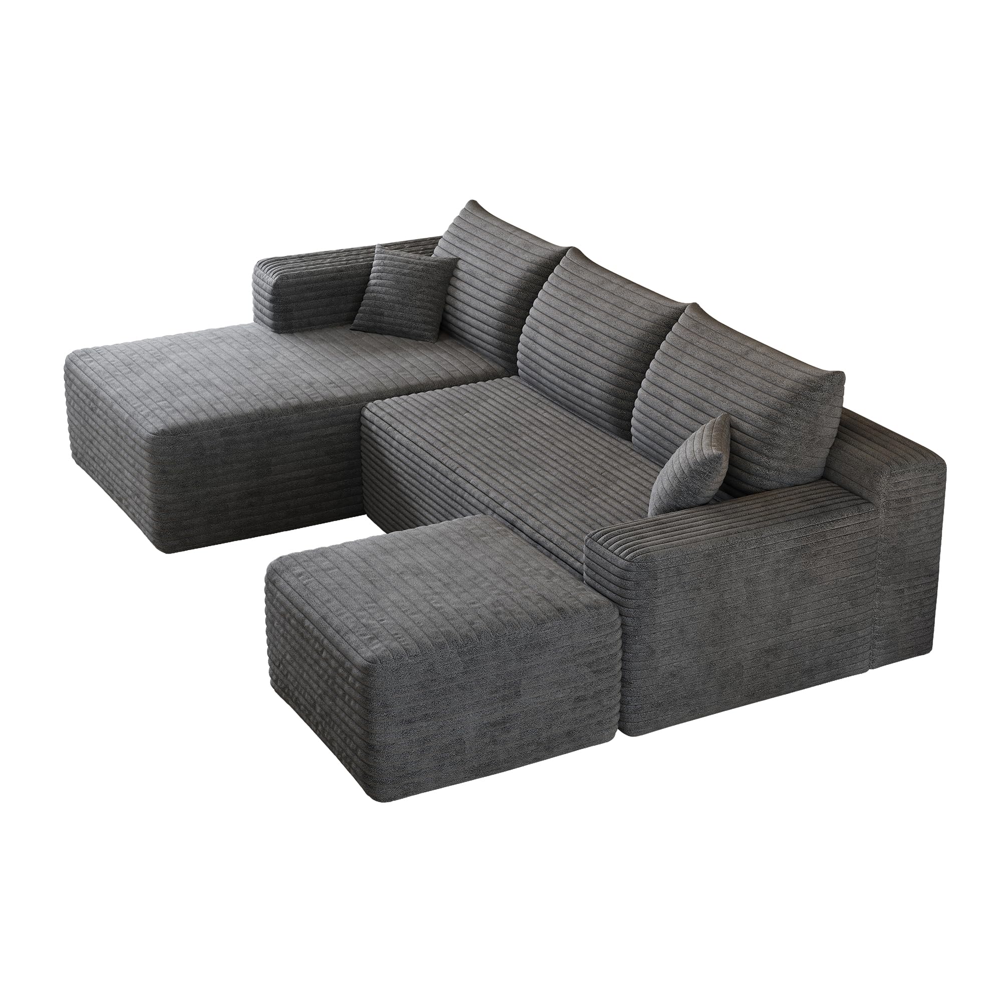 Divano angolare con funzione letto, 241 cm, motivo nuvole, divano letto modulare a forma di U, 3 posti con 2 ottomani, divani sezionali per soggiorno, non richiede montaggio, grigio scuro
