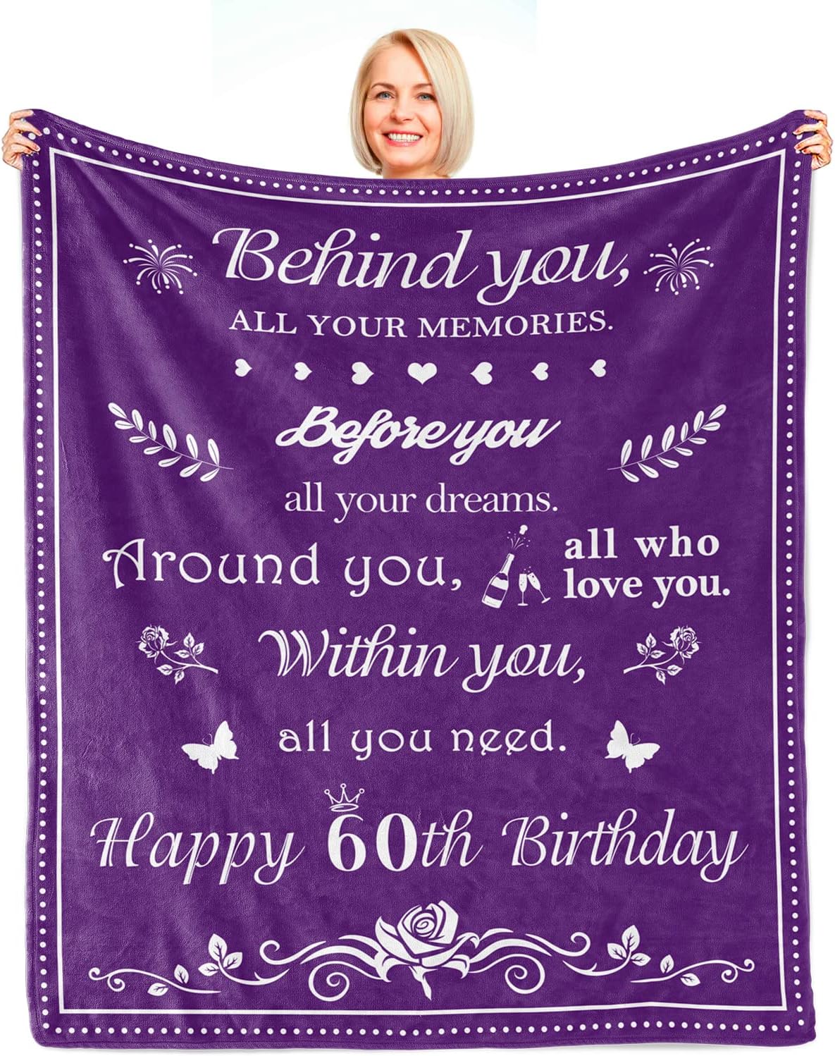 60th Birthday Gift for Women Blanket 50"x60", Gift for 60YearOld Women, 60th