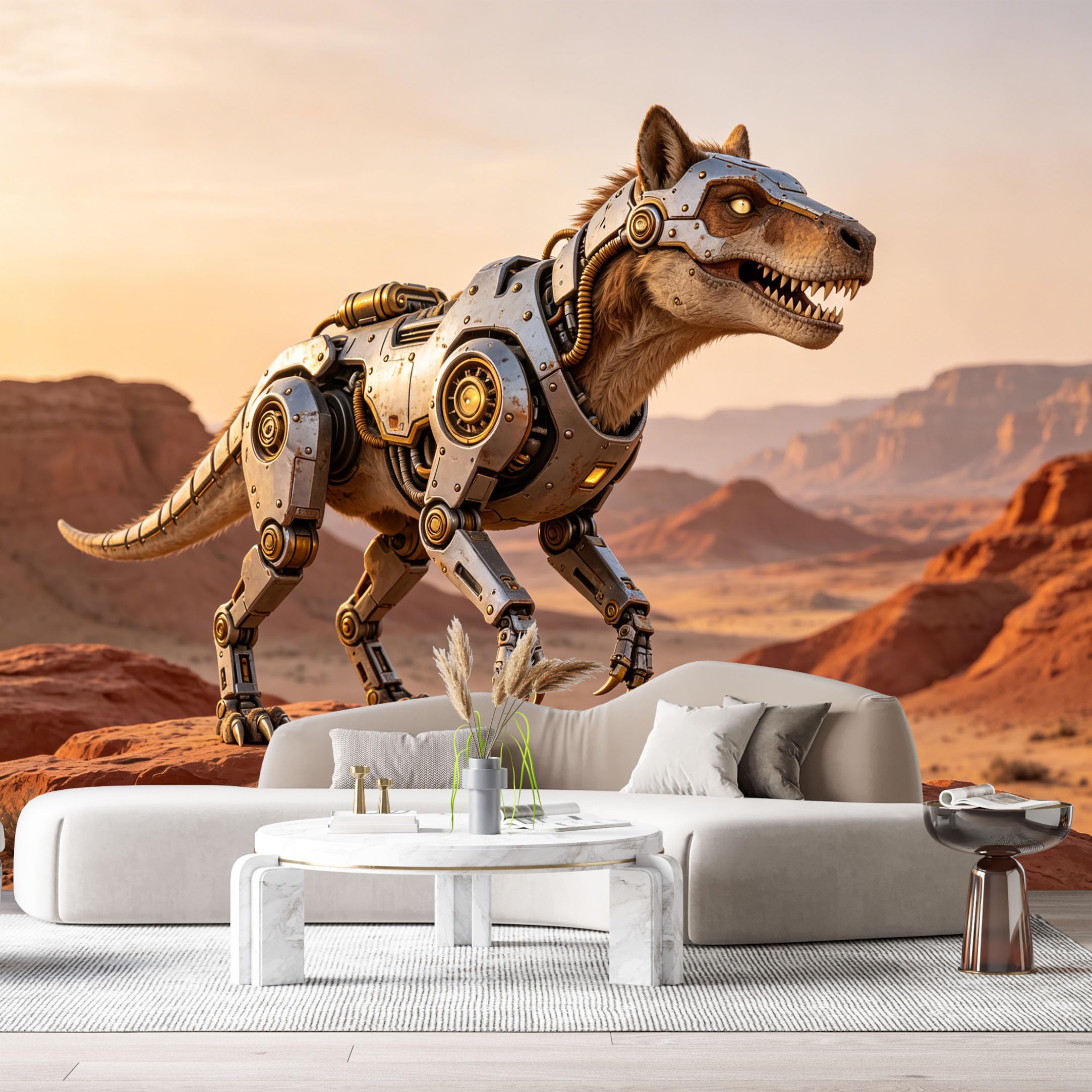 Custom Size Wall Mural Beast Mech Desert Scene Science Fiction Robot Metal Armor Futuristic Style SelfAdhesive Art Prints Removable Large Wallpaper Esports Game Room Studio