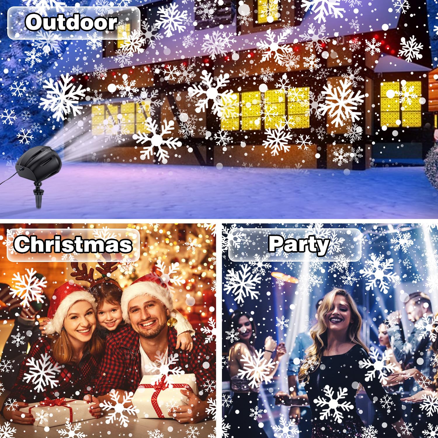 Proyector de luces de copo de nieve para exteriores, IP65, impermeable, en forma de búho, dinámico, LED, luces de proyector de Navidad al aire libre con control remoto, para Navidad, fiesta, boda y 6