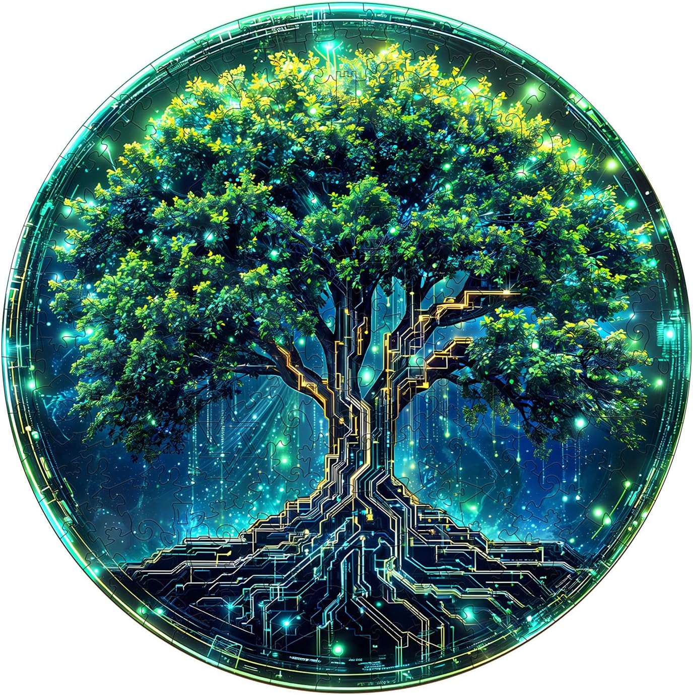 Jigfoxy Wooden Puzzle for Adults, Cyberpunk Tree of Life Jigsaw Puzzles for Adult, Unique Animal Shape Wood Cut Puzzles, Christmas Thanksgiving Gifts for Friends Family (S-8.5 * 8.4in-100pcs)