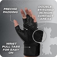 Vista 9 de Harbinger Pro Wristwrap Gloves 3.0 - Enhanced Grip, Superior Wrist Support, Breathable 4-Way Stretch Lycra, Durable Leather Palm, Half-Finger Design