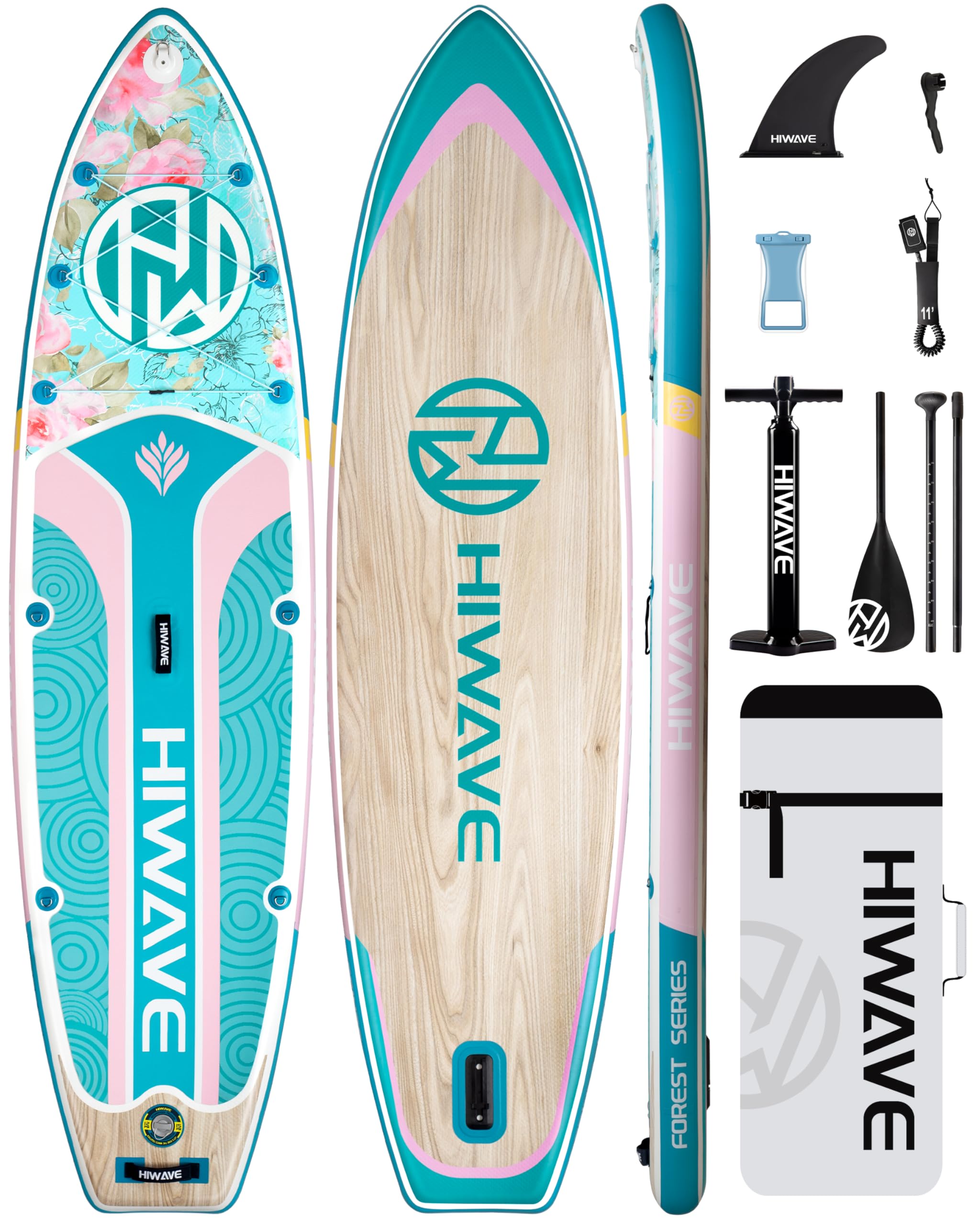 Hiwave Inflatable Paddle Board 11 '* 34 "* 6" Extra Wide Sup Board, 420lb Capacity Paddle Board for Adults, Suitable for Sea and Lakes, 2+1Family