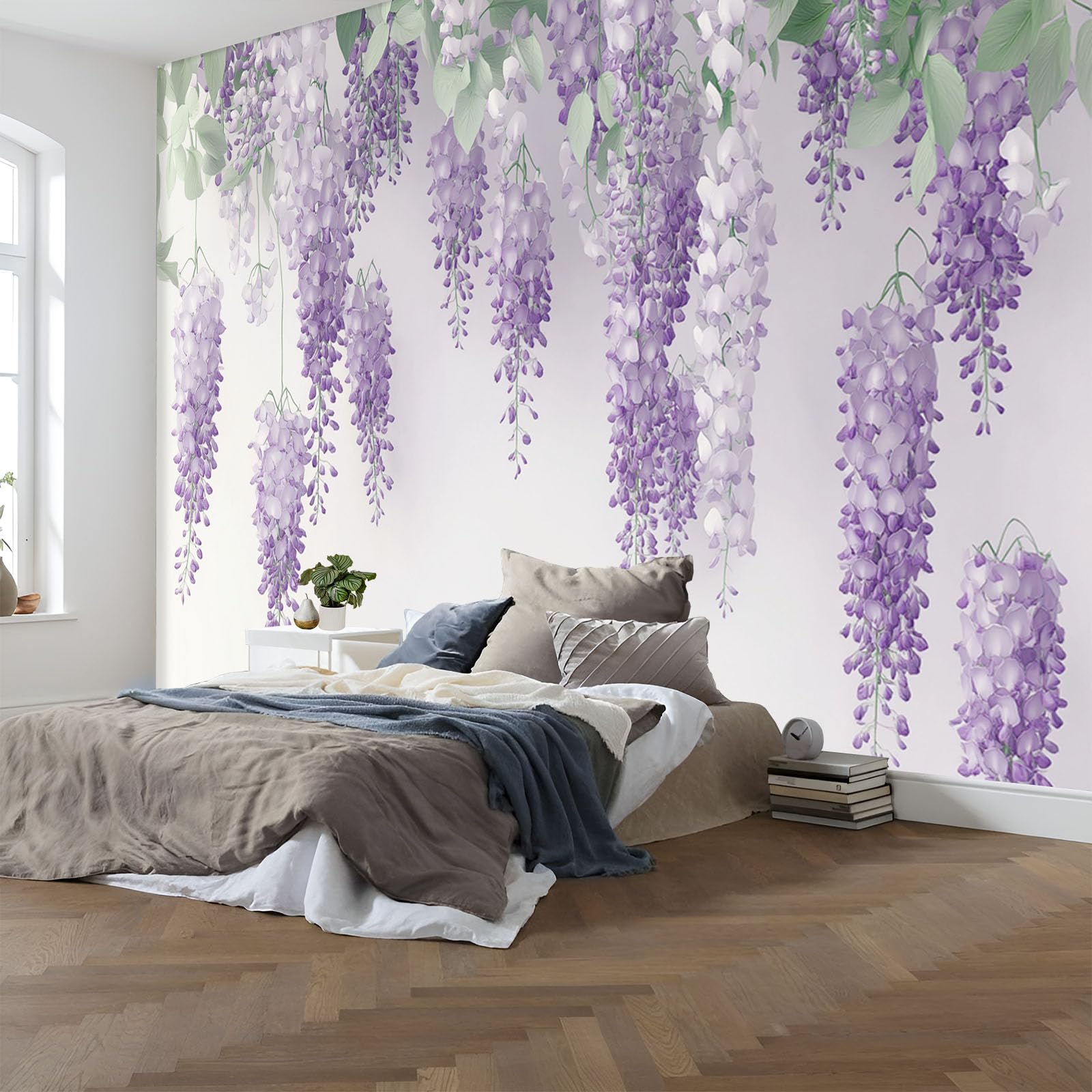 DLERFLOVR Wisteria Murals for Walls - Large 3D FlowersWallpaper Decor, 151"  Wx 105" H Photo Mural for Living Room Bedroom Dining Room - Amazon.com