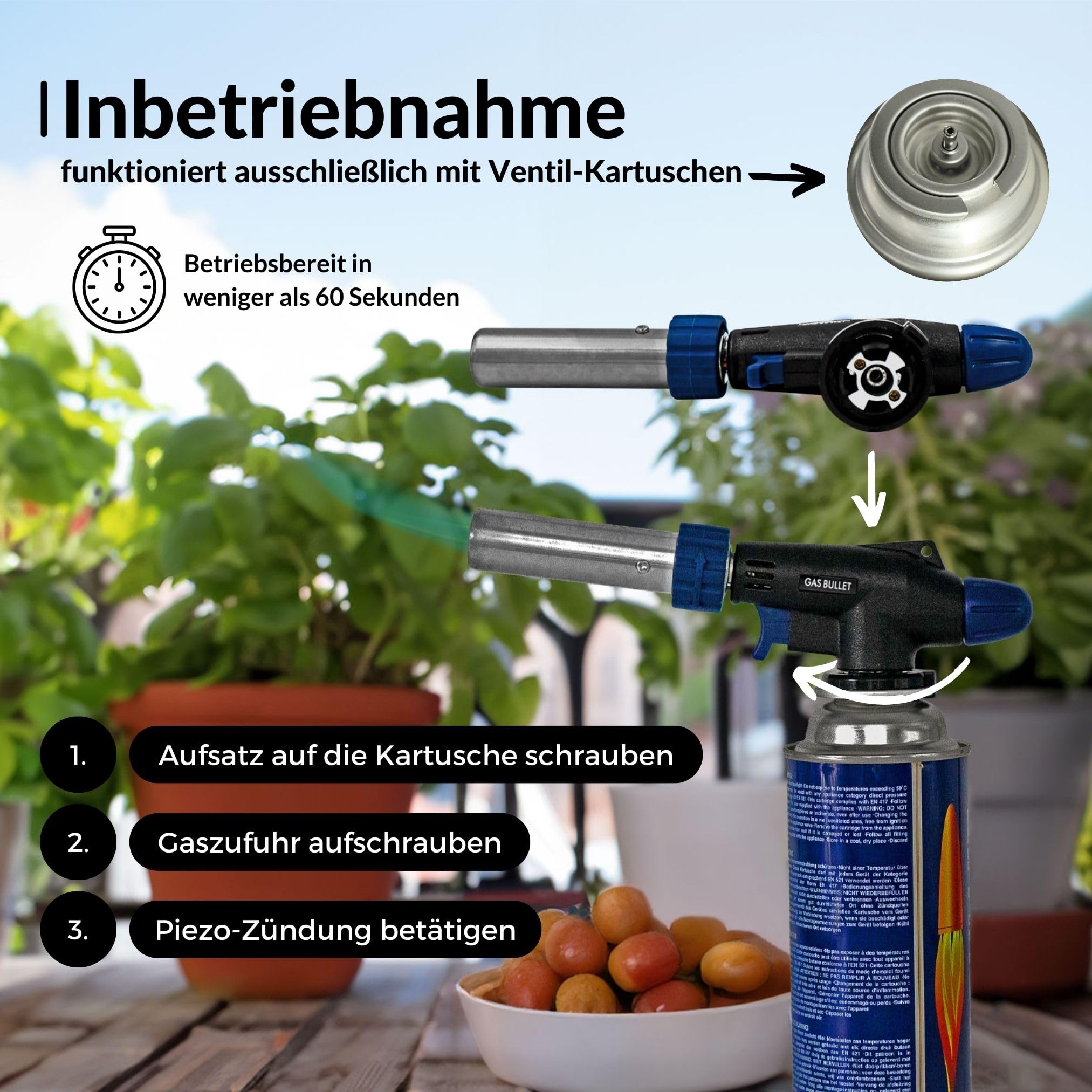 Lötbrenner 360° für Unkrautbrennen, Löten, Flambieren, DIY Projekte | geeignet für Bajonett Ventil Kartuschen (227g) | Schweißbrenner, Bunsenbrenner (Lötbrenner + 28 Kartuschen)