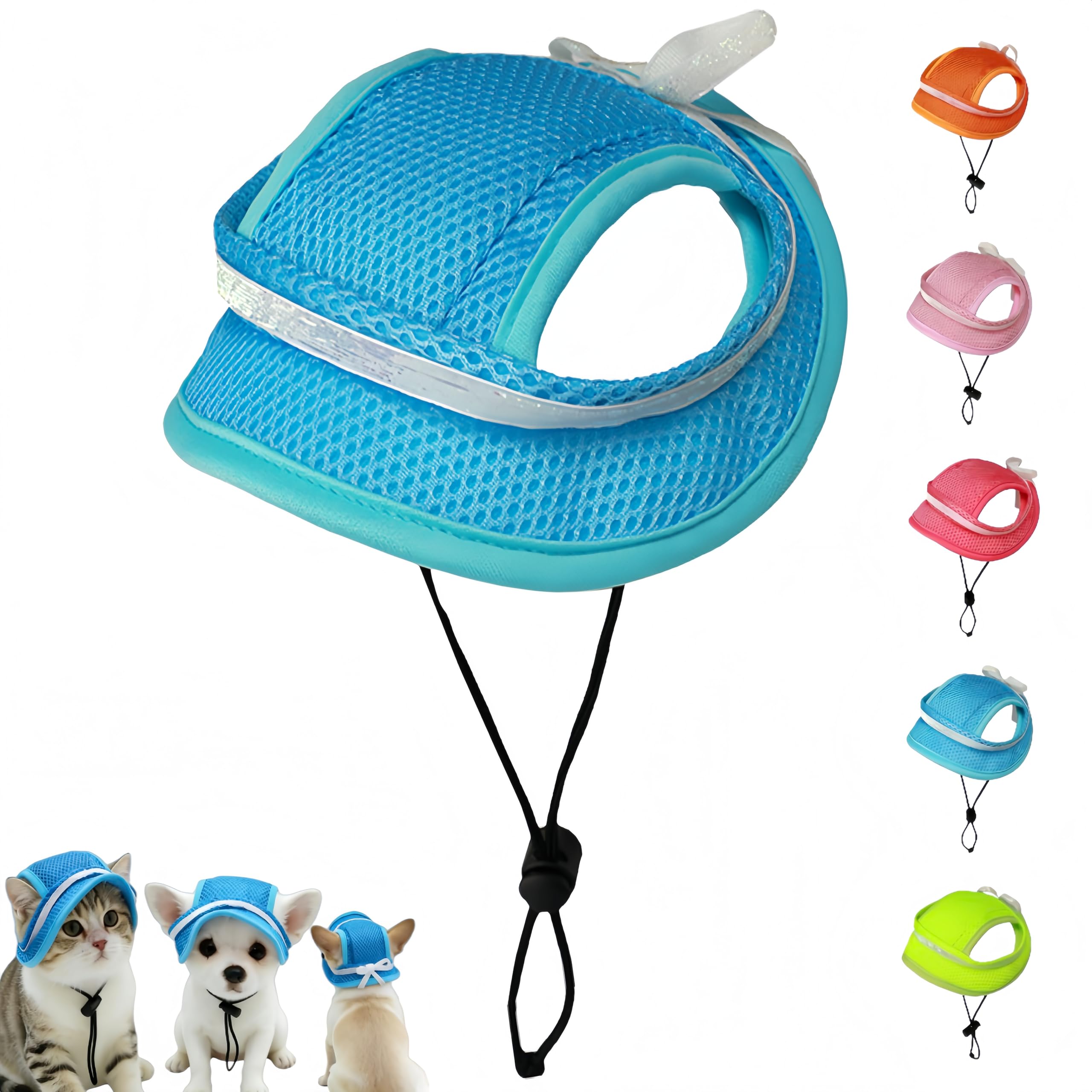 Chapeau de soleil pour chiens et chats protection UV casquette maille ajustable bleu S