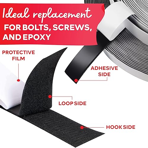 Miniatura 4 de XFasten Cinta adhesiva de gancho y bucle de color negro 30in x 98ft cinta adhesiva de doble cara para textil herramientas camas de jardinería