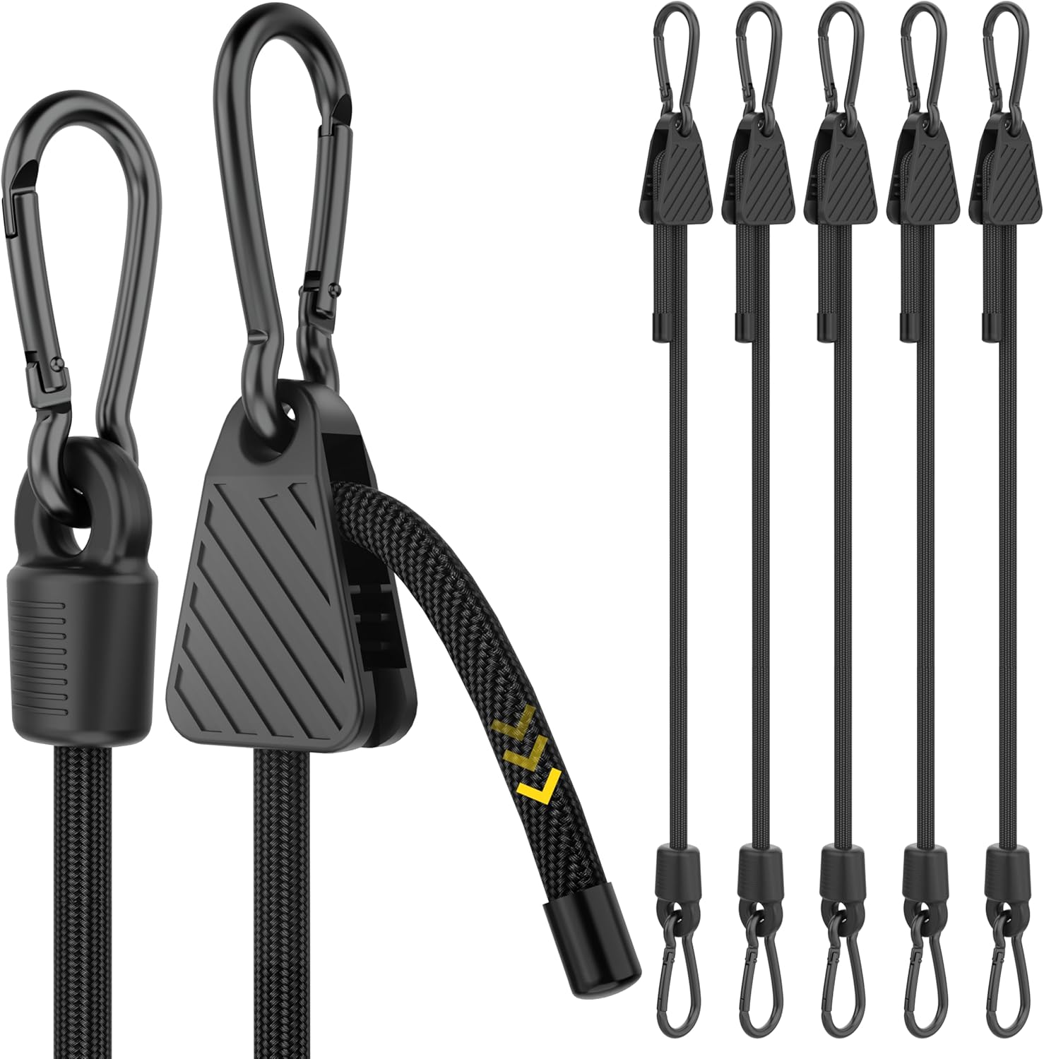 Adjustable Bungee Cords with Hooks, 6 Pack Heavy Duty Outdoor Carabiner Bungee Cord, Black Super Elastic Bungee Straps Easily Adjust from 7" to 80", Great for Cargo, Camping, Bike Racks, Tents 80"- 6 Pack Adjustable