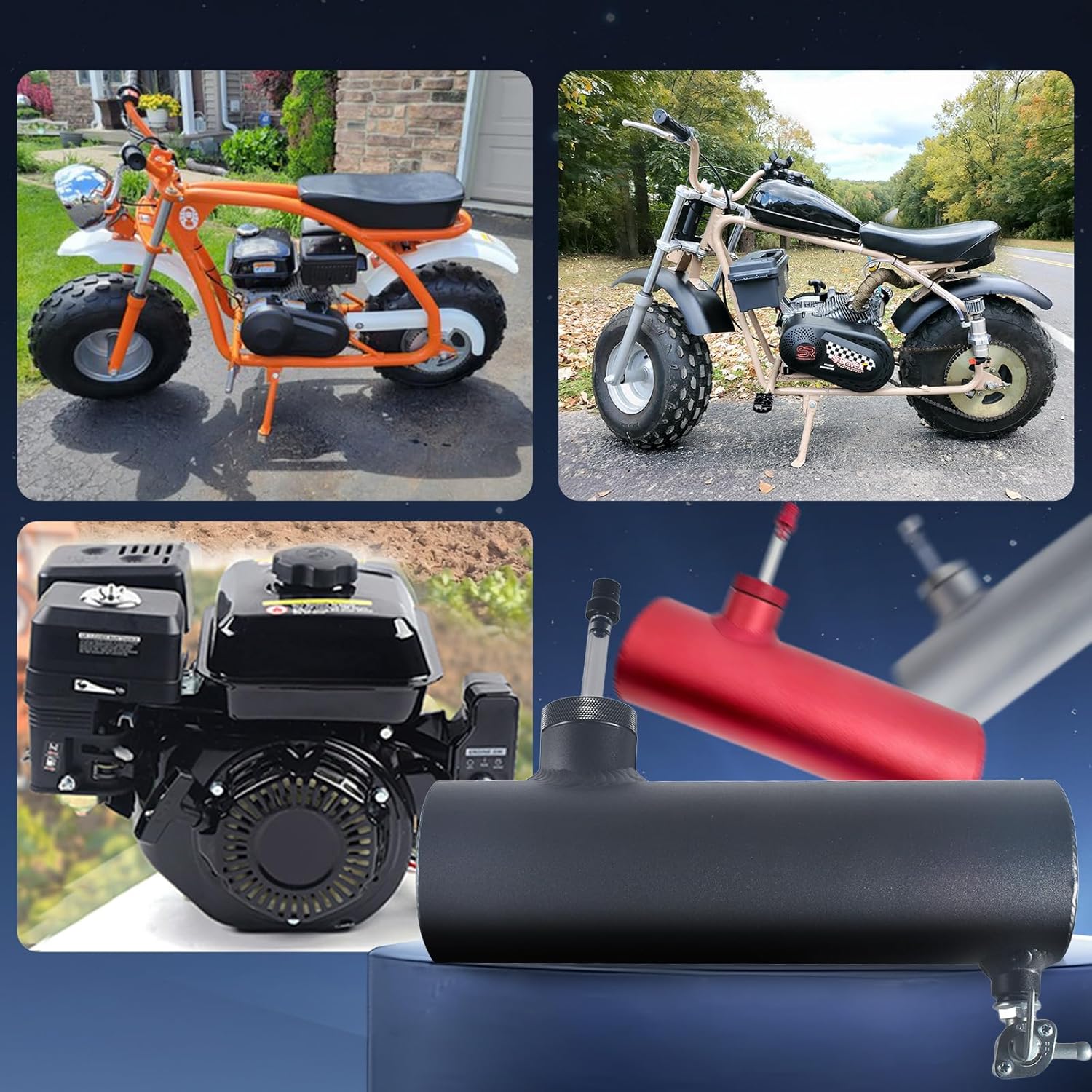 Black Gas Tank Aluminum Cylinder 10" For Coleman Powersports CT200U BT200X CT200u-ex,For Predator 212cc 196cc/6.5HP Go Kart and Gas Mini Bike