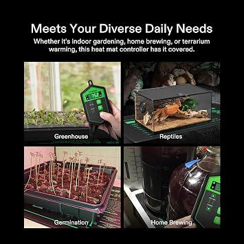 VIVOSUN Digital Heat Mat Thermostat Controller, 40108 oF 1000W for Reptiles, Seedlings, Germination, Incubation and Fermentation | 40108 oF 1000W for Reptiles, Seedlings, Germination, Incubation and Fermentation