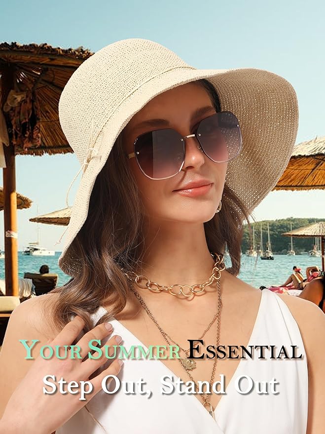 Gorro de ala ancha y paja para mujer, packable, protección UV, verano, playa, UPF 50+ miniatura 5