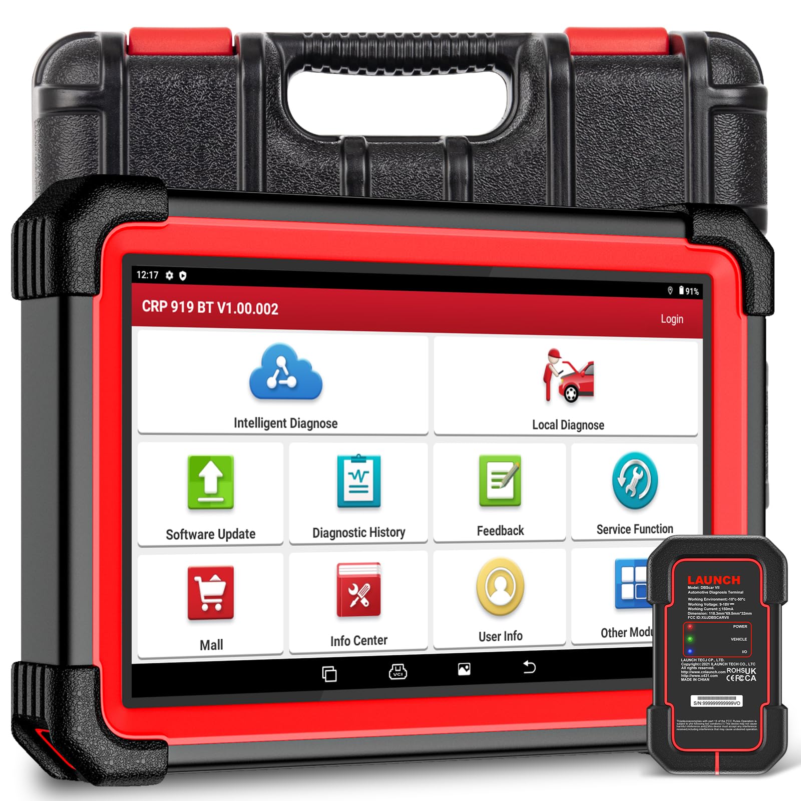 LAUNCH X431 CRP919E BT OBD2 Diagnostic Device for All Vehicles, LAUNCH Car Diagnostic Device with OE Level All System Diagnostics, 37+ Reset, Car Tester for Active Test, CANFD, ECU Coding,