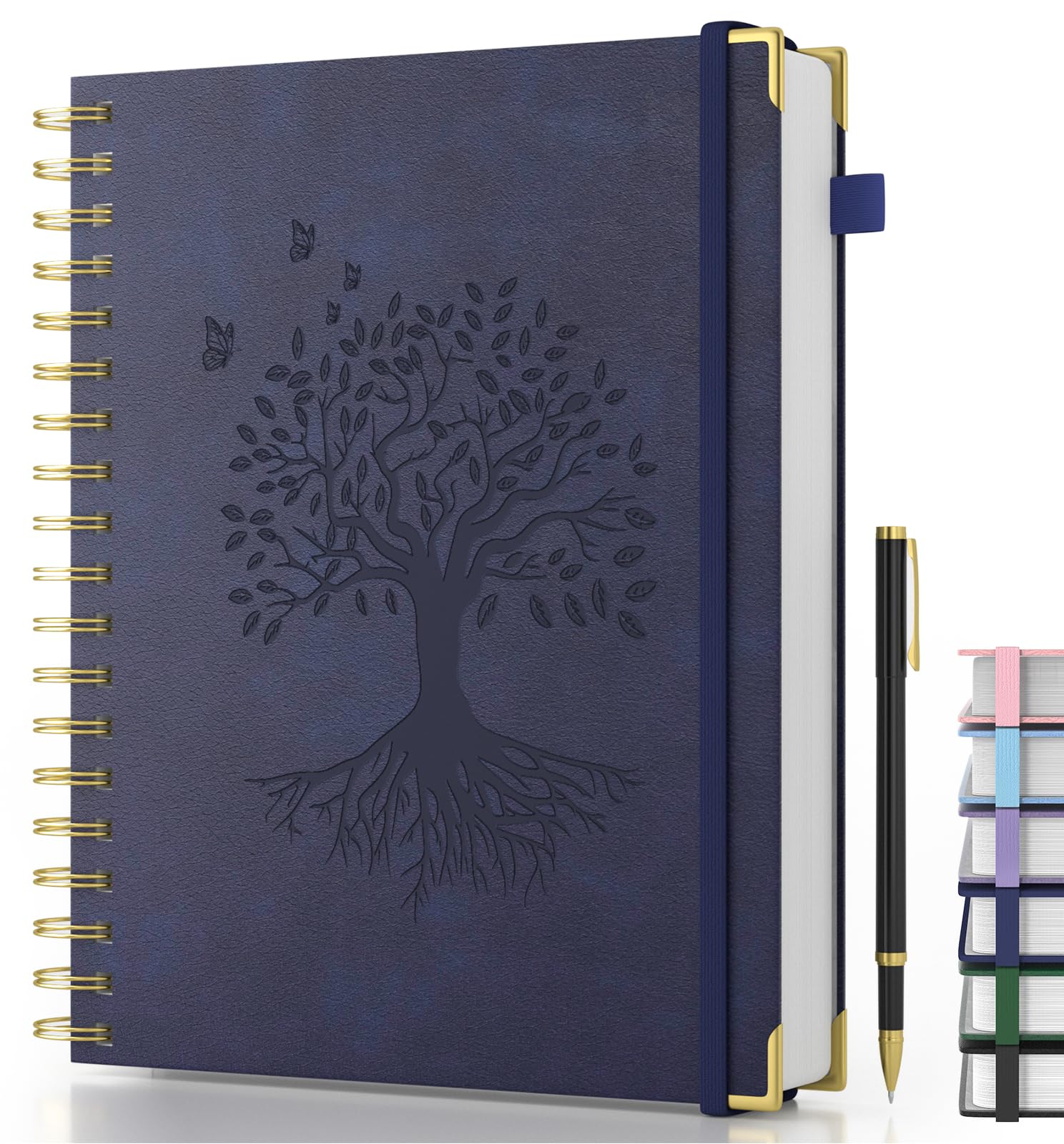 Smarpau B5 Spiral Notizbuch mit Stift, Hardcover Leder Notizbuch mit 240 Seiten zum Schreiben, 100gsm Dickes Papier, Lined Journal für Frauen Männer Arbeit Büro Schule Reisen, 19 x 25cm - Marineblau