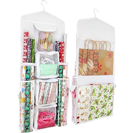Hanging Gift Wrap Storage Organizer With Pockets - 38x16 Inch Bag For Wrapping Paper, Bags & Tissue - View #4