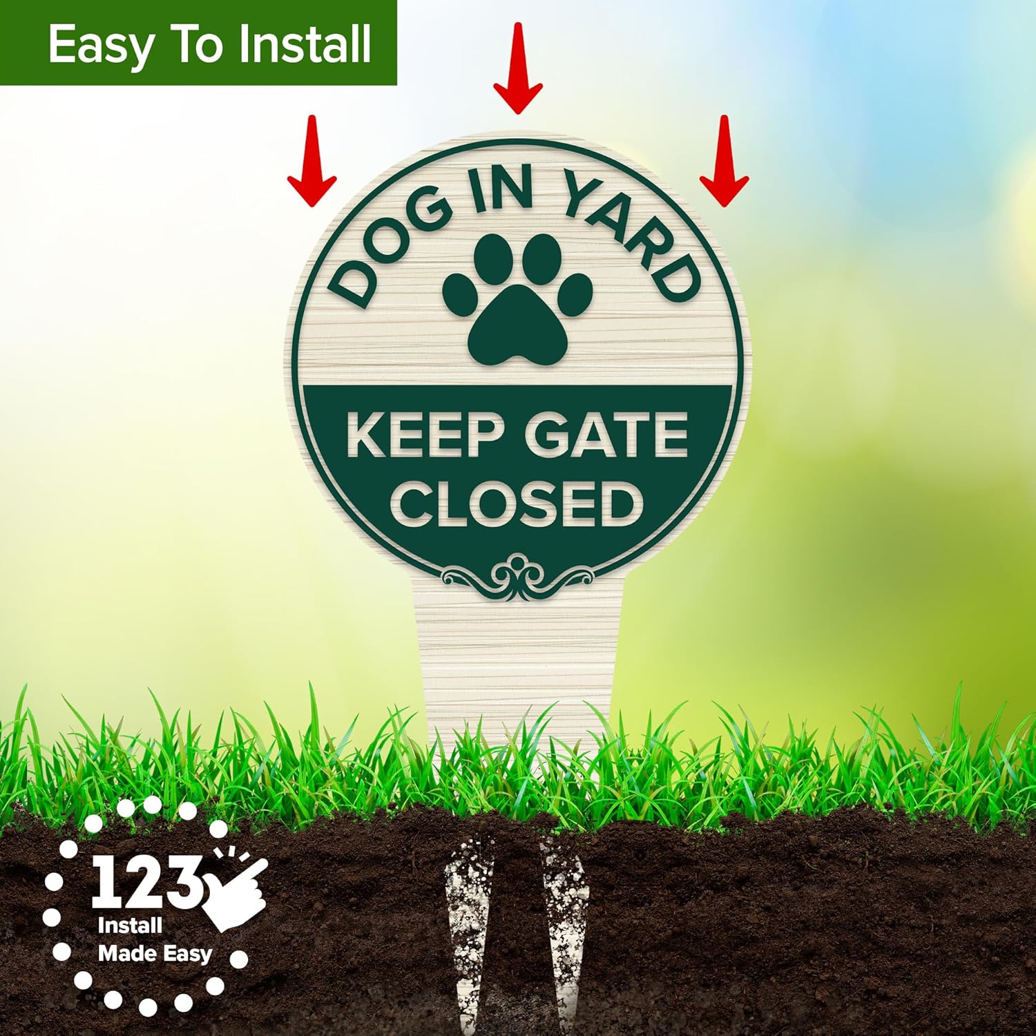 Dog in Yard Keep Gate Closed Sign, 11"x21", Heavy Duty Integrated Ground Stakes, Indoor/Outdoor Use, Rust Free Aluminum Composite, Made in USA by My Sign center