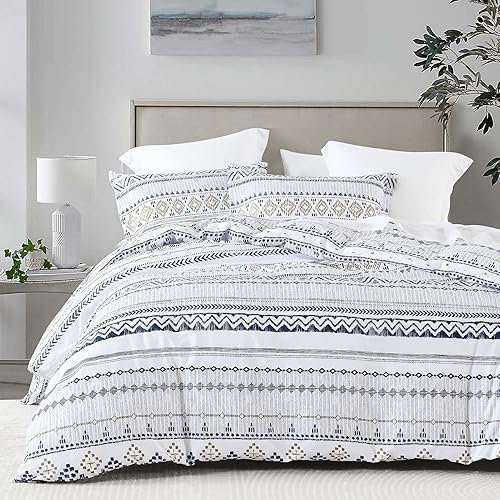 Bedduvit Funda de edredón tamaño King  Juego de funda de edredón de algodón King para todas las estaciones, 3 piezas, suave y transpirable, funda de