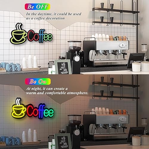 Miniatura 4 de Letreros de neón de café para decoración de pared, letrero de barra de café, regulable, alimentado por USB, luces de neón para cafetería, estación