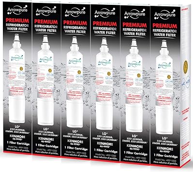 Arrowpure Premium LT600P Refrigerator Water Filter Cartridge | Certified According to NSF 42&372 | Compatible with LG 5231JA2006B, 5231JA2006A, 5231JA2006A-S, 46-9990, LMX25981ST, LFX25960ST, 6 Pack