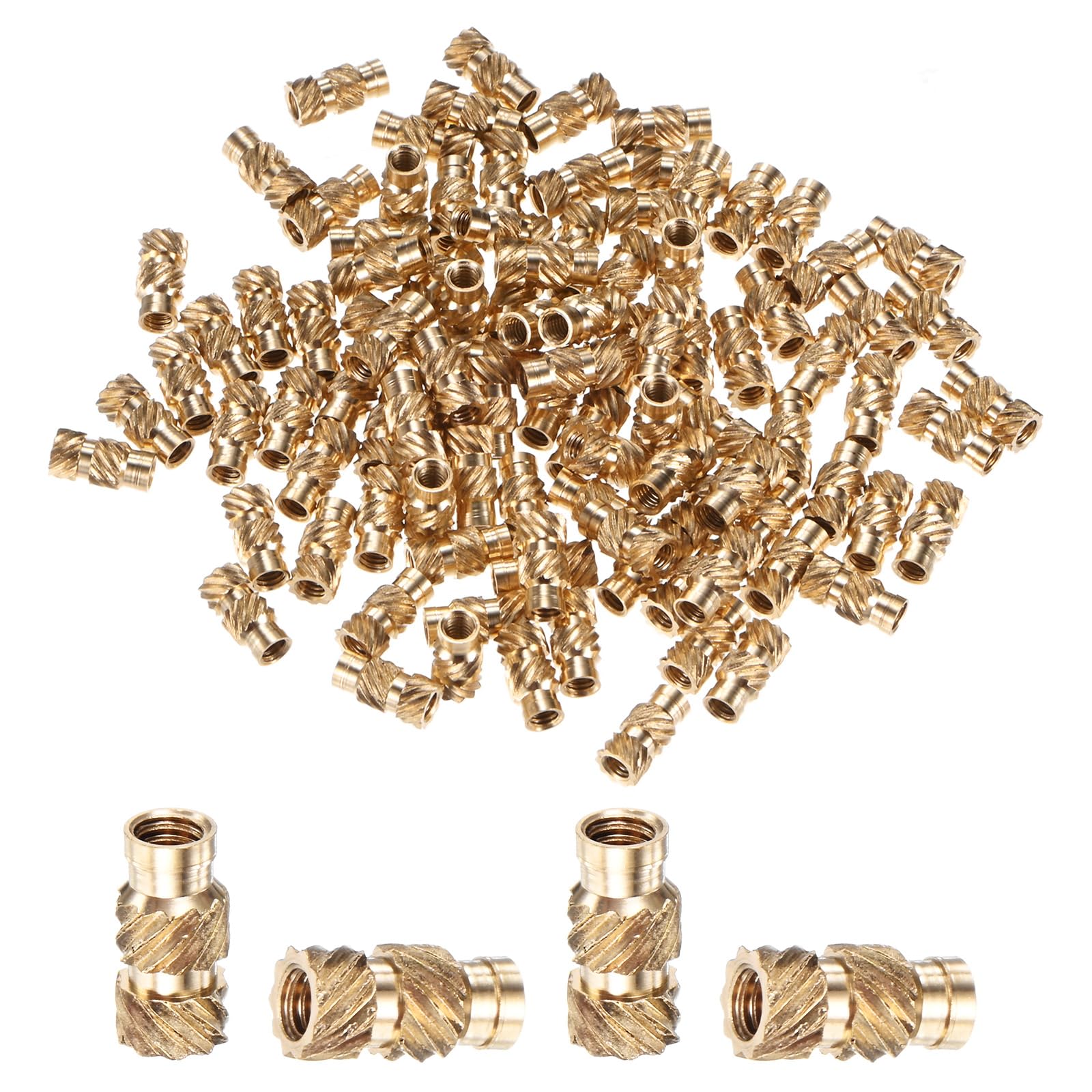 M METERXITY 100-Pack Threaded Inserts, M2.5 x 8mm L x 4mm OD Brass Heat Set Insert Nuts