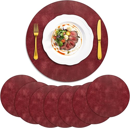 Miniatura 25 de ADRIMER Manteles individuales redondos resistentes al calor, juego de 8 manteles individuales lavables, impermeables, manteles individuales de piel