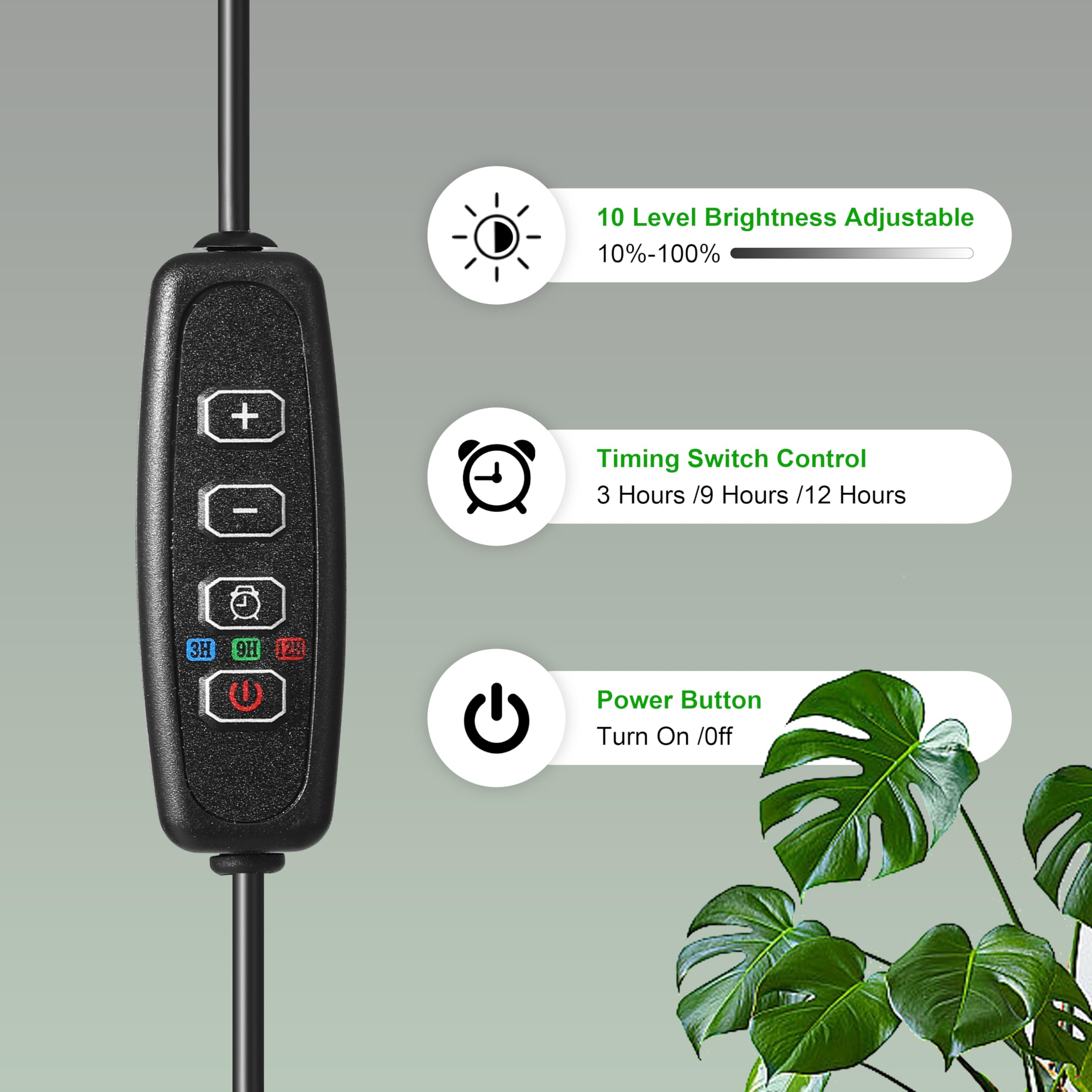 Hywyimlait 96 LED 3000 K Planta de espectro completo con soporte, luz de crecimiento con temporizador automático 3/9/12H, manguera flexible de 360°, altura regulable de 40 a 160 cm para plantas de
