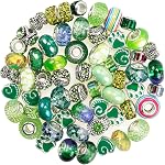 60 Pcs européennes Assorted Large Hole Spacer Perles, Assortiments en résine métallique Perles de charme Perles en Strass, Fournitures pour DIY Collier Bracelets Bijoux de fabrication (vert)
