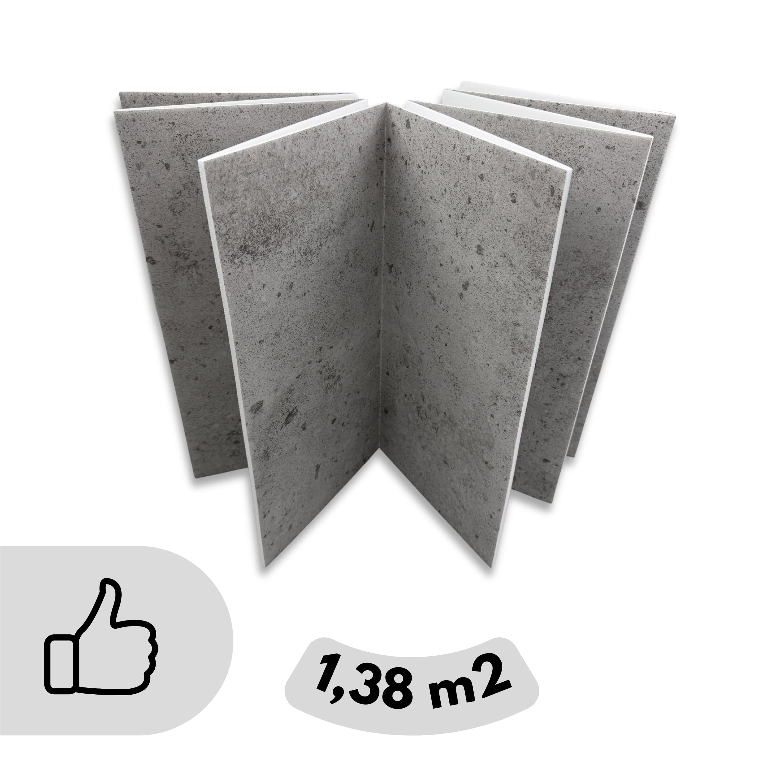DECCART Wandpaneele Betonoptik 2 Stück | 1,38 m², Faltbar Deko Paneele Wand aus Polystyrolschaum Wandverkleidung Platten Modern Wandpanele Fugen Kaum Sichtbar
