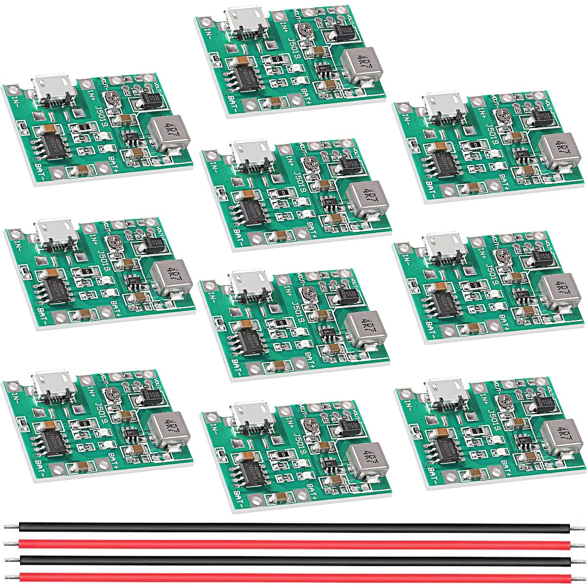 DKARDU 10 pcs 2A USB 18650 Lithium Li-ion Battery Charger Module 3.7V 4.2V to 5V 9V 27V Adjustable DC-DC Step Up Boost Module Charging Discharge