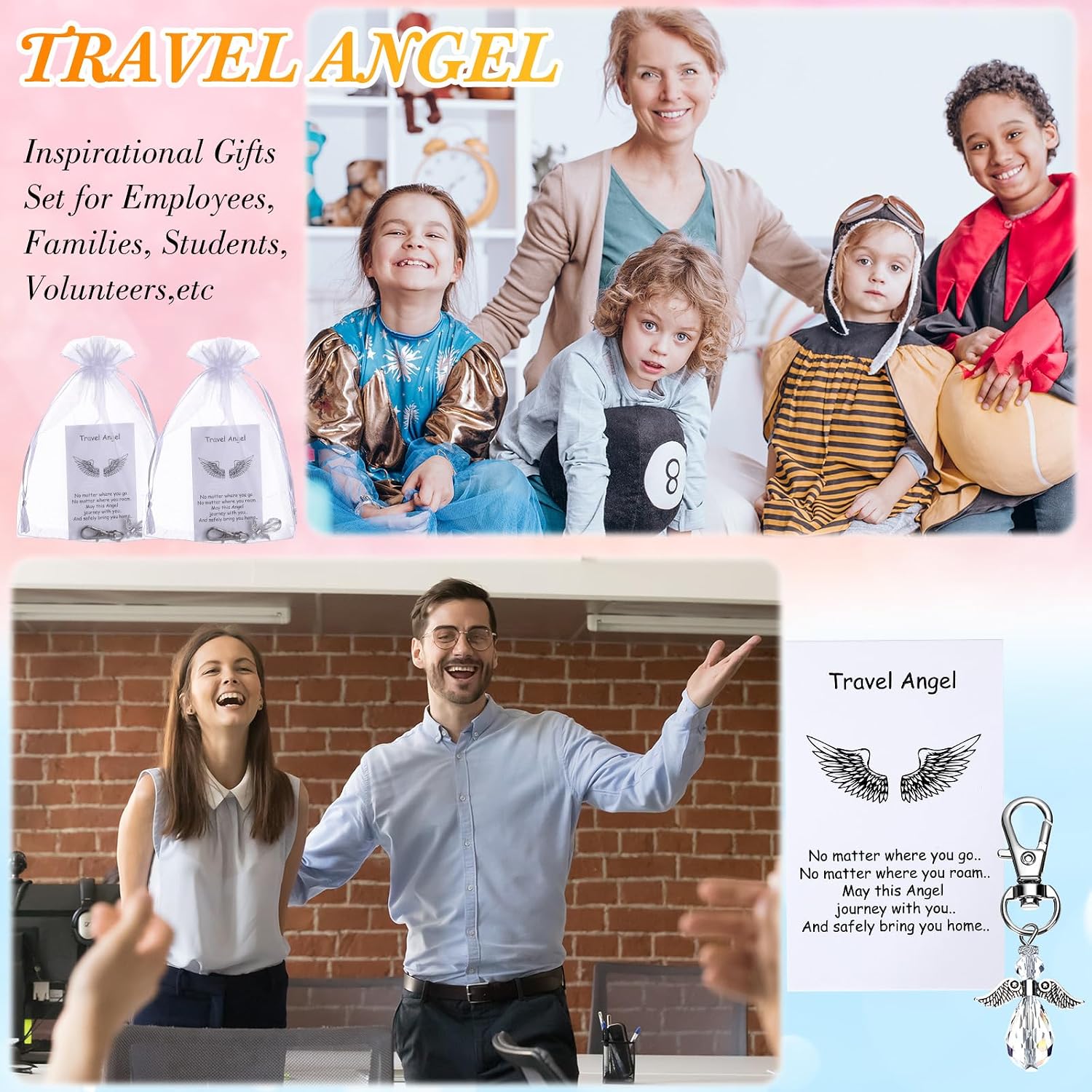Ferreve 50 Sets Angel Keychains Bulk Travel Gifts, Family Friend Trips Gift