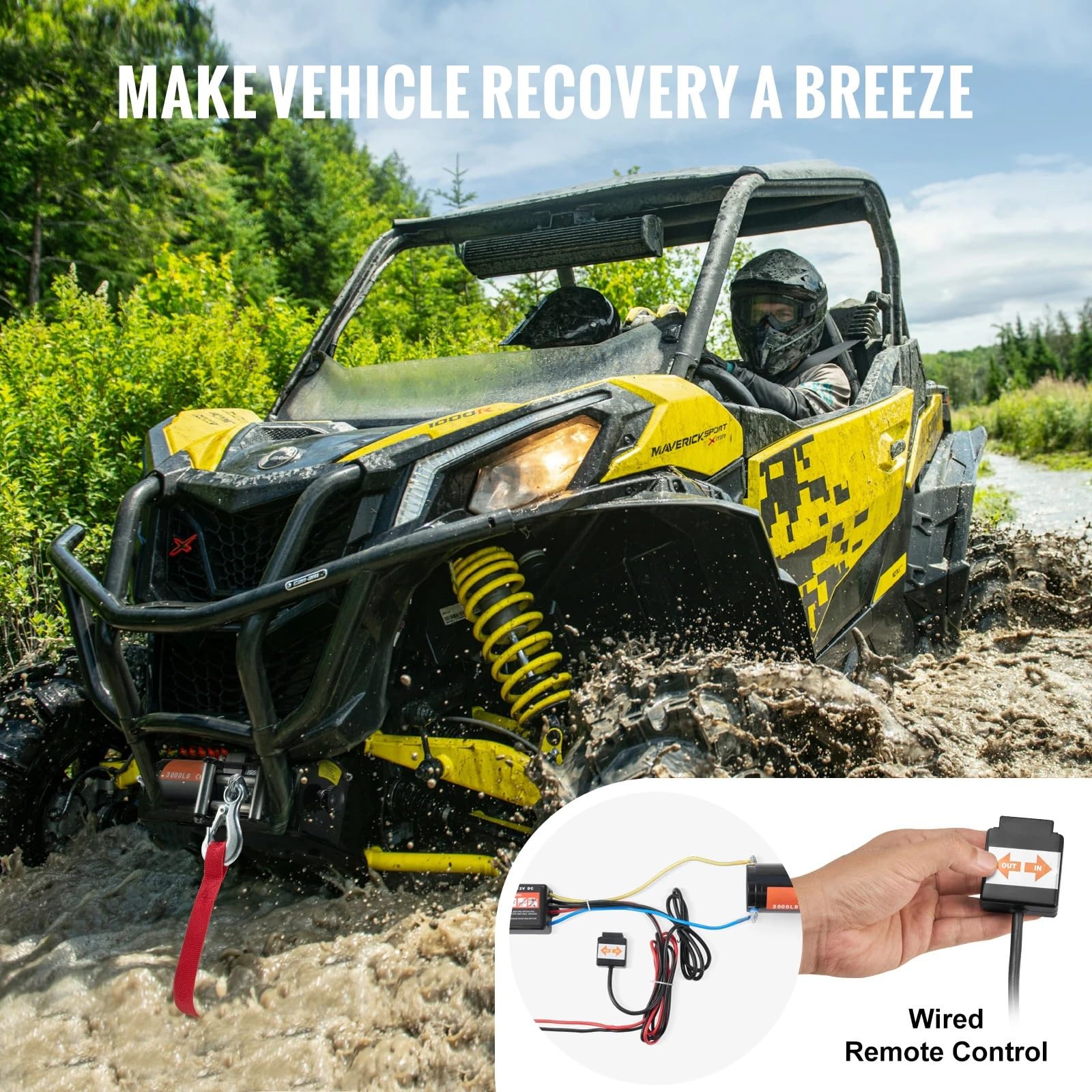 Wciągnik łańcuchowy Wciągarka elektryczna ATV/UTV 3000lbs 12V DC lina stalowa z rolką kablową o długości 39 stóp przewodowy pilot zdalnego sterowania do holowania w terenie