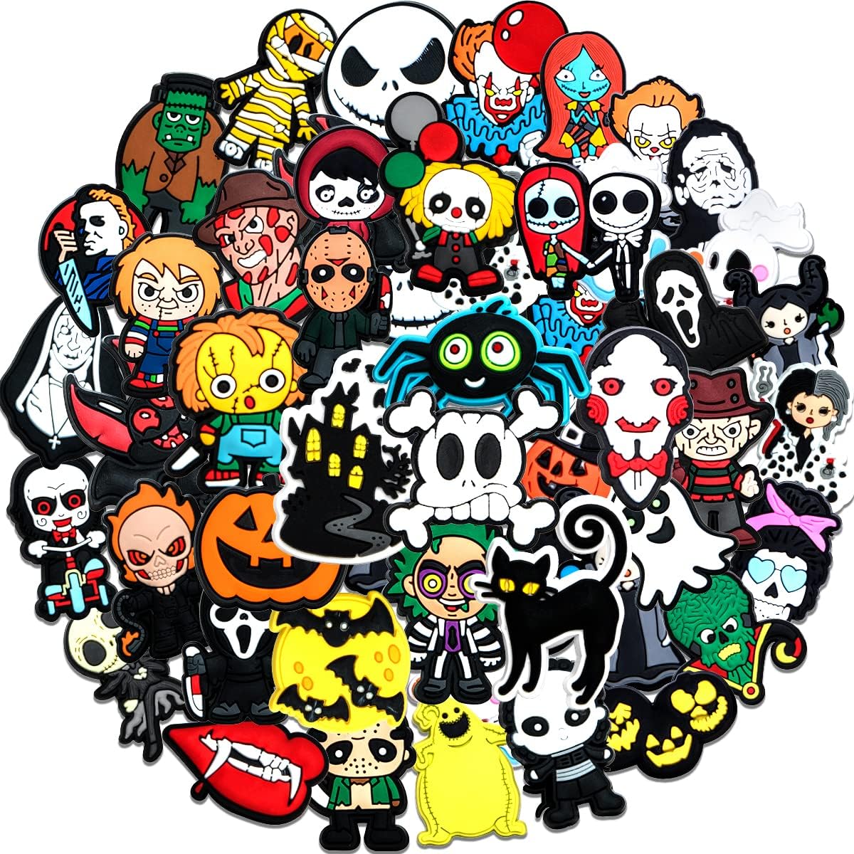 SalaoenHalloween Shoe Charms 45 PCS Horror Charms,Horror Movie Charms,Scary Charms Gifts,Pumpkin,Michael Myers,Gothic,Witch，Teens/Childs Accessories Charms