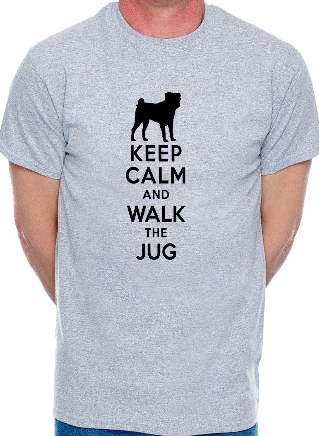 Print4U Mens T-Shirt Keep Calm & Walk The Jug Dog Medium Grey Black Text
