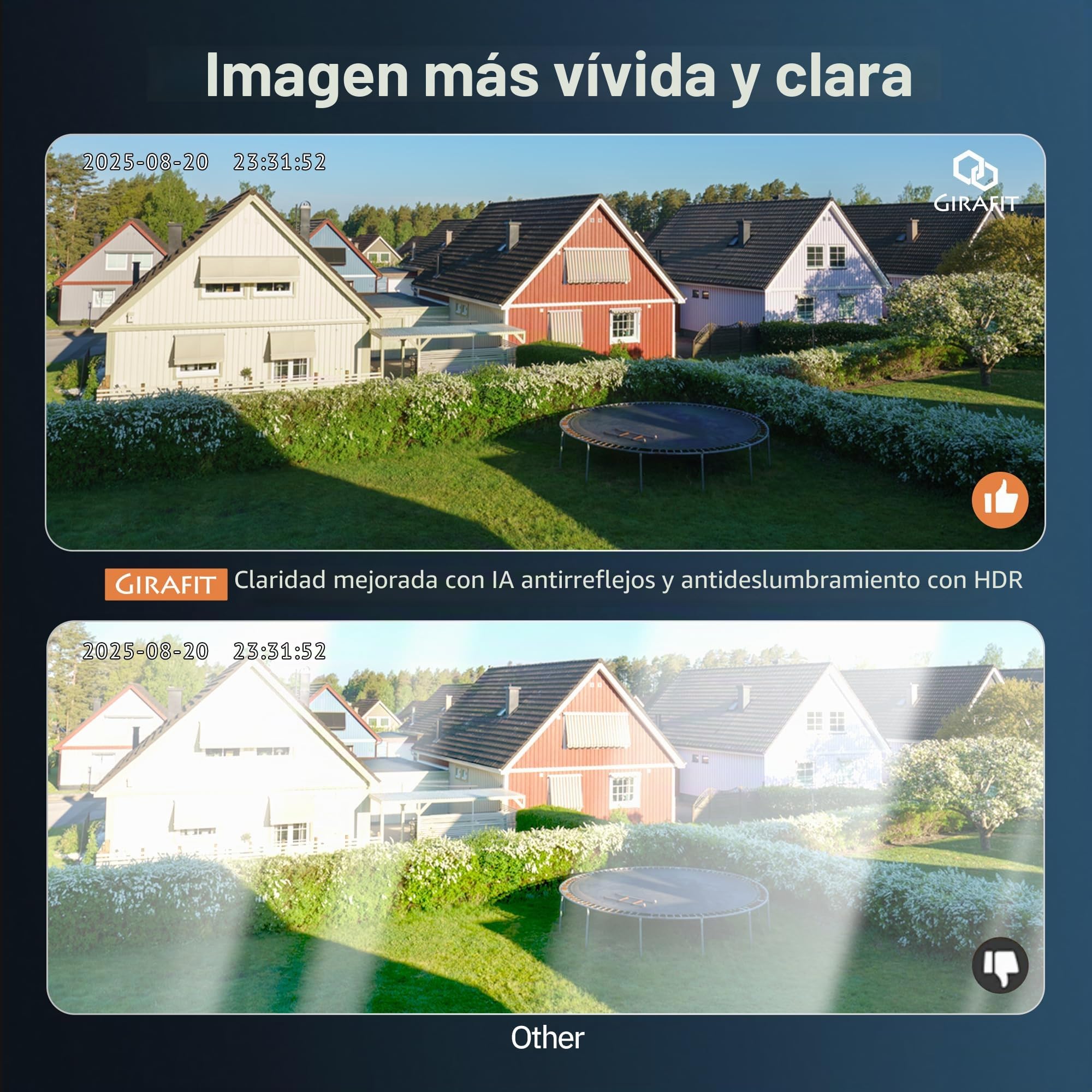 Girafit Cámara de Ventana 2K 3MP con inclinación de 20° para Segundo Piso, cámaras WiFi de 2.4 GHz/5 GHz para Seguridad del hogar, visión Nocturna a Color ChroMax AI, cámara de Ventana Interior para