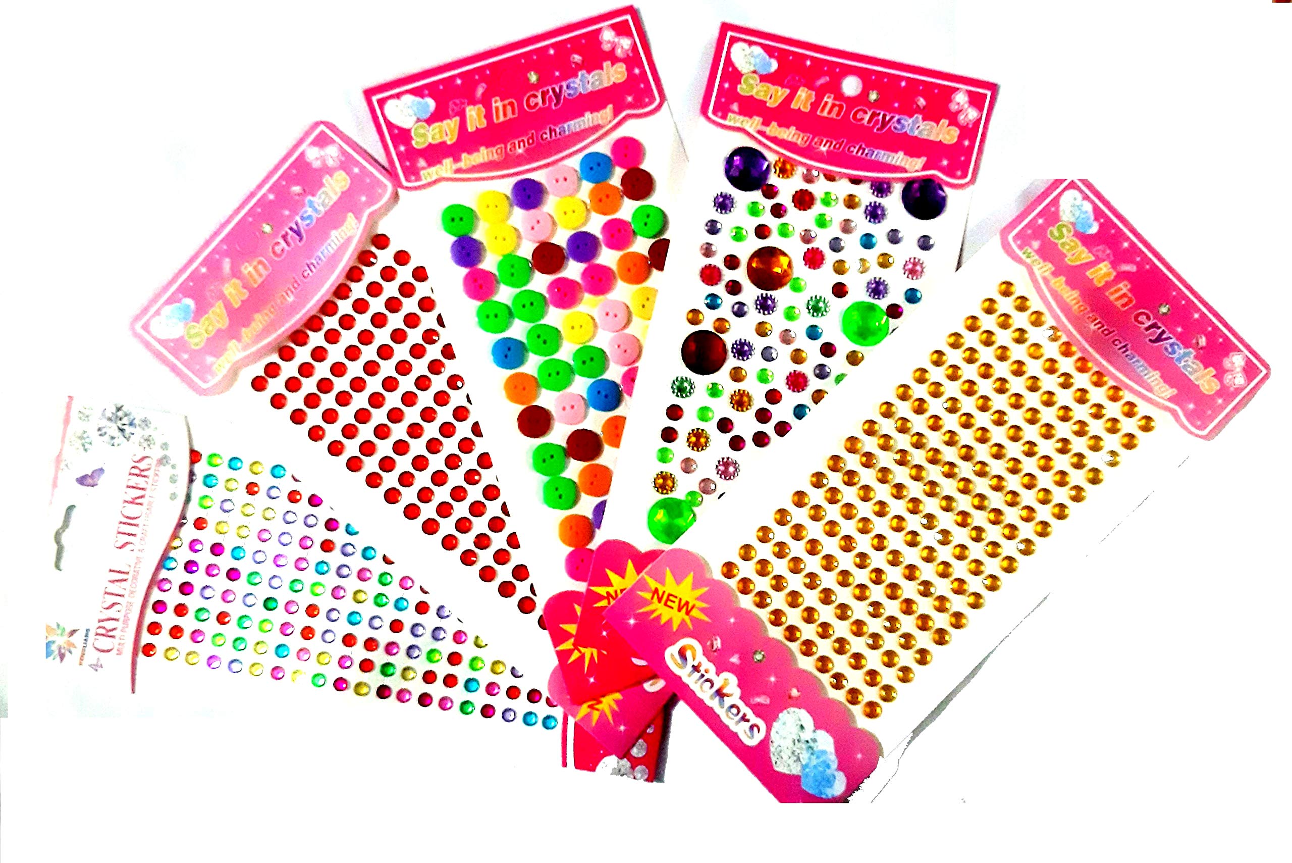 Pllanet Gold Big Size self Adhesive Multi Shaped Shining Stones Crystals Stickers for Art & Craft, Jewellery Making, Decoration, School Projects, Creative Work - Set of 5 (Multicolour)