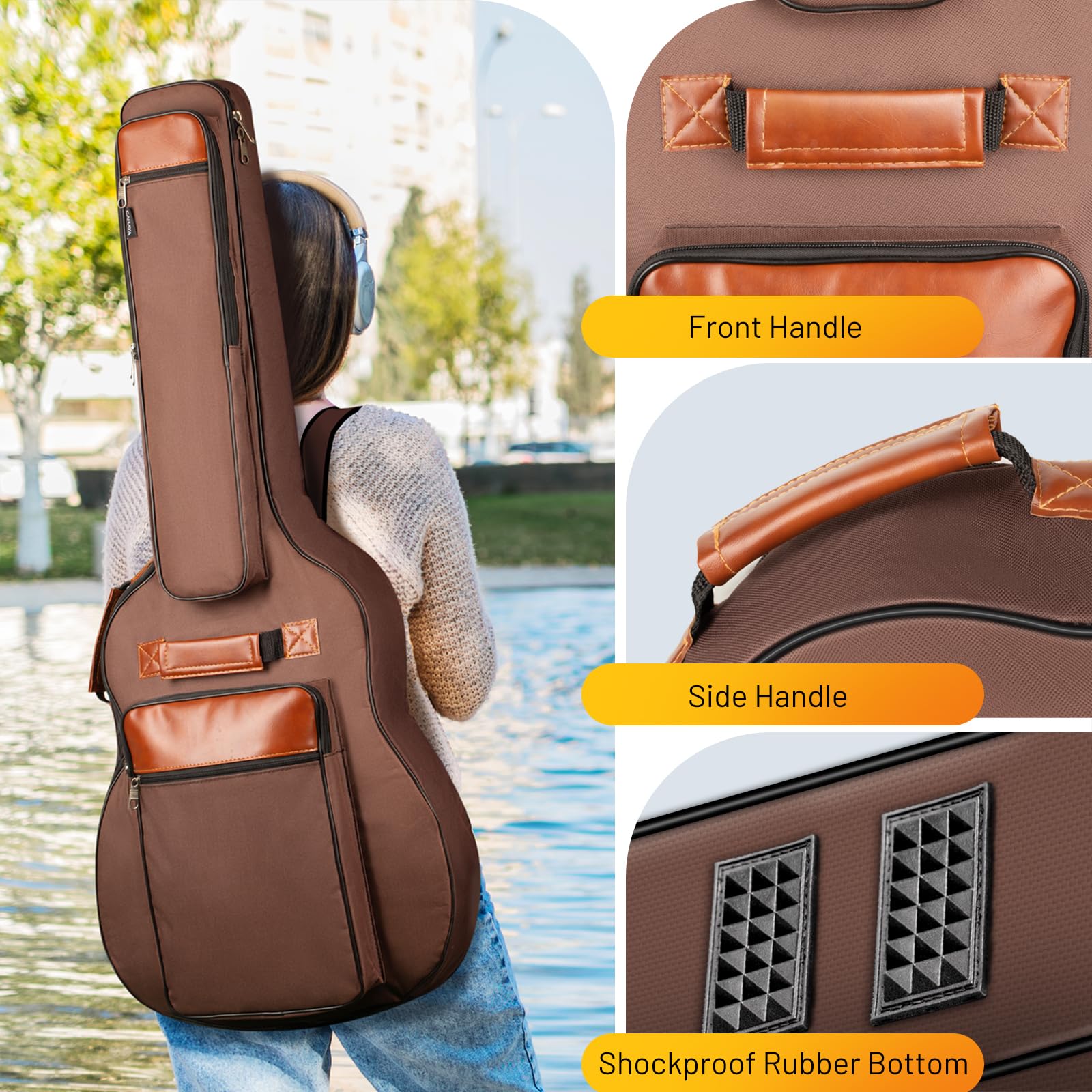 CAHAYA Gitarrentasche für Akustikgitarre, 101,6 cm, 106,7 cm, verbesserte Premium-Version, 12 mm, mit Schaumstoff gepolstert